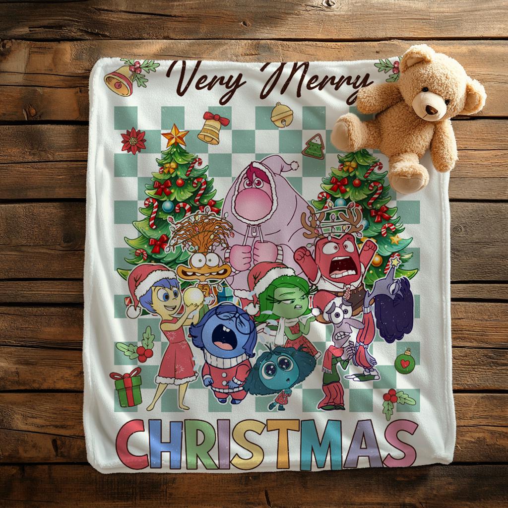 Inside Out Christmas Blanket, Very Merry Christmas Blanket, Inside Out Emotion Characters Decor,  Inside Out Christmas Blanket, Kid Gifts