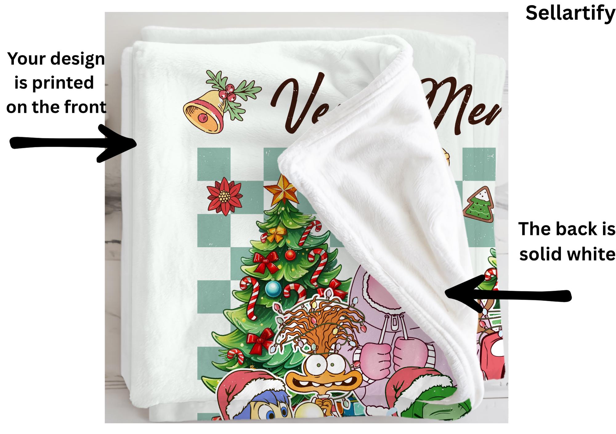 Inside Out Christmas Blanket, Very Merry Christmas Blanket, Inside Out Emotion Characters Decor,  Inside Out Christmas Blanket, Kid Gifts