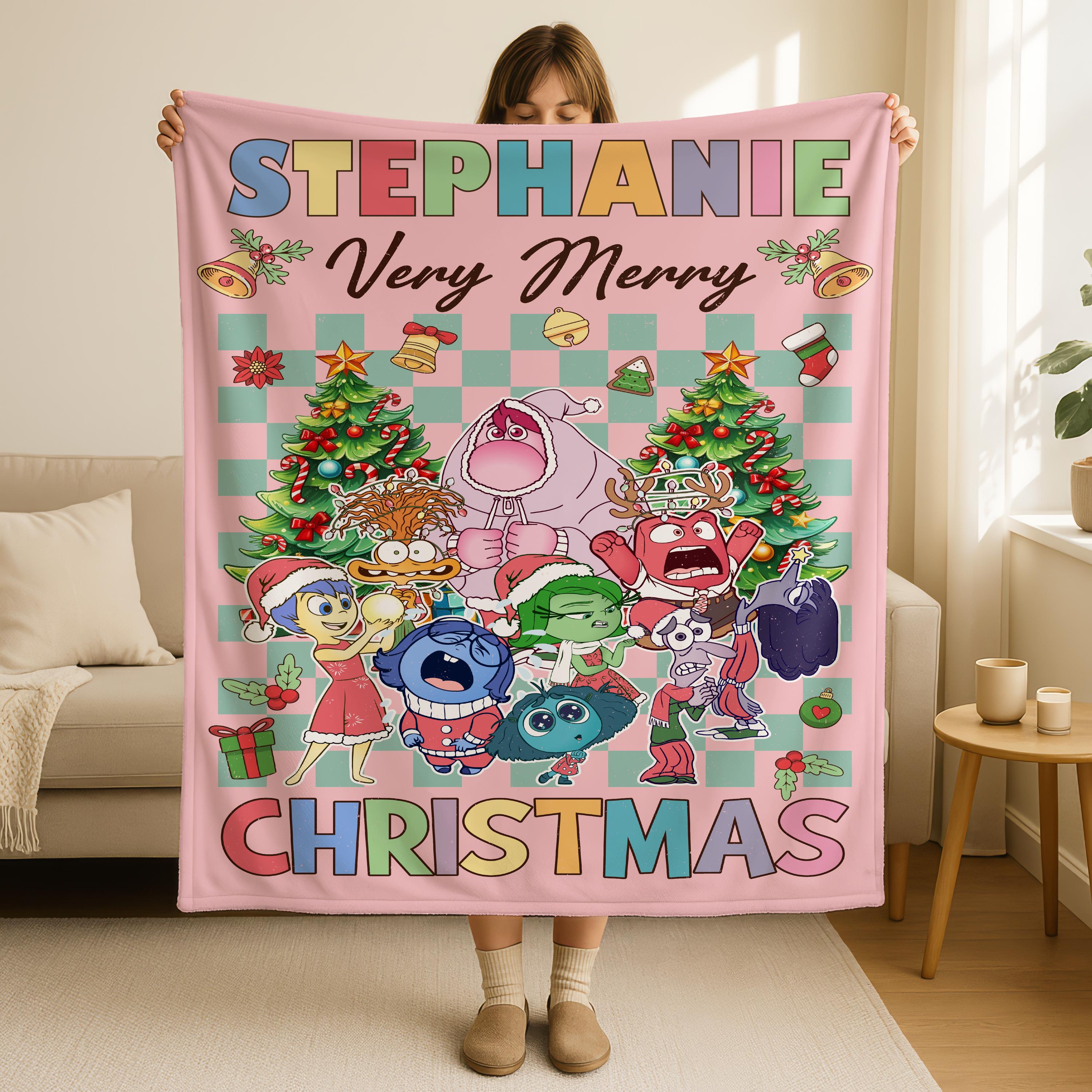 Disney Inside Out Personalized Christmas Blanket, Joy Disgust Sadness Anxiety Envy Inside Out Friends,Disneyland Inside Out Woven Blanket