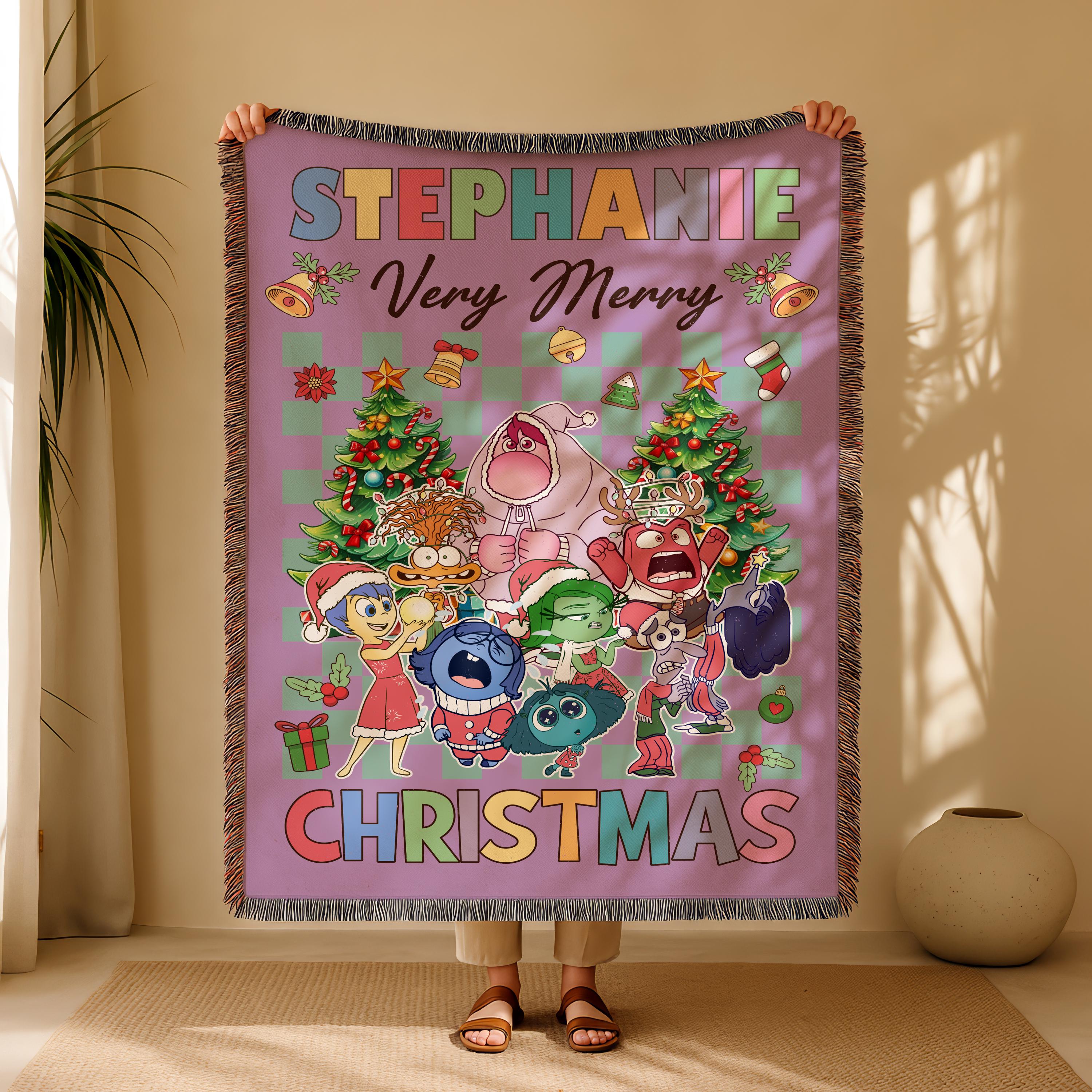 Disney Inside Out Personalized Christmas Blanket, Joy Disgust Sadness Anxiety Envy Inside Out Friends,Disneyland Inside Out Woven Blanket