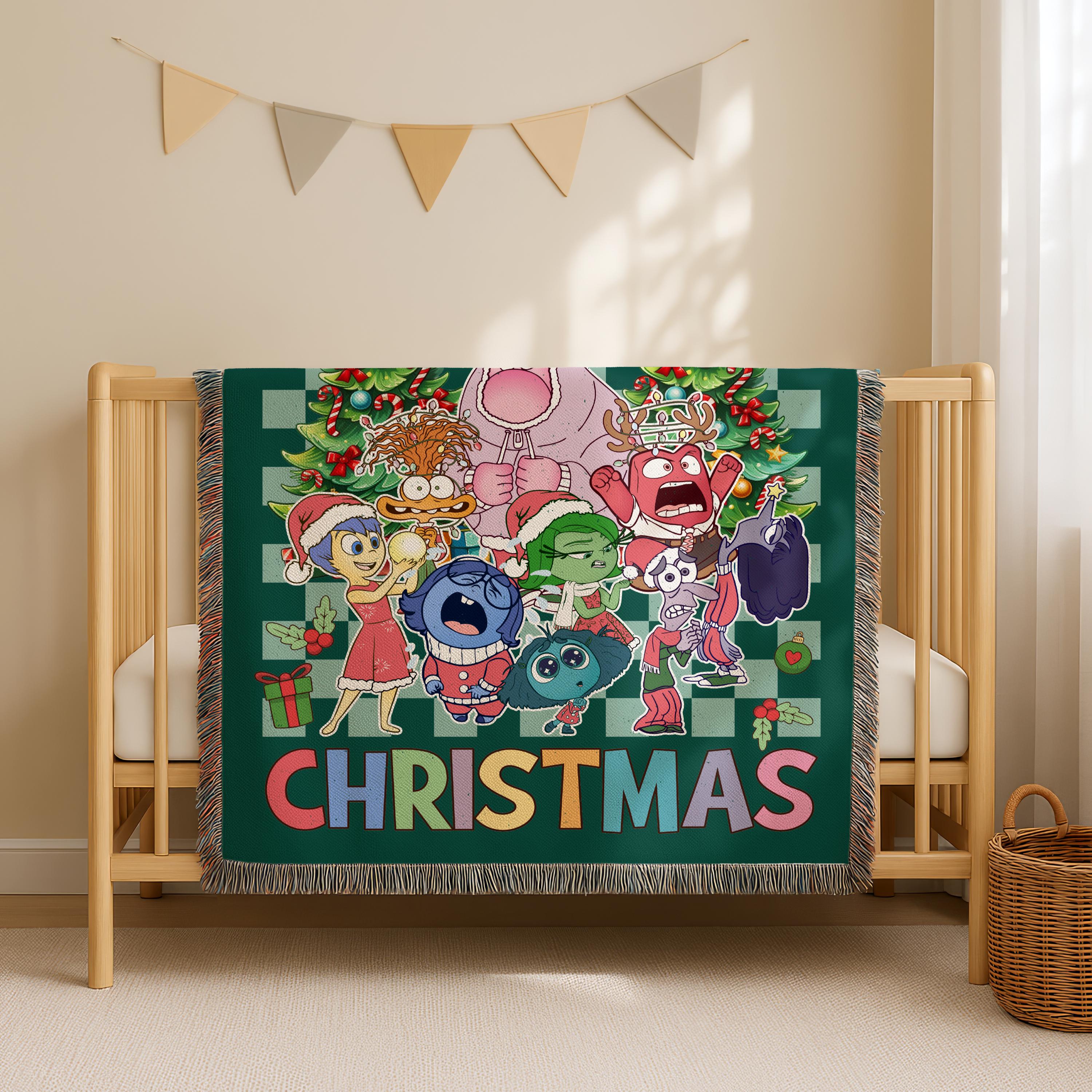 Disney Inside Out Personalized Christmas Blanket, Joy Disgust Sadness Anxiety Envy Inside Out Friends,Disneyland Inside Out Woven Blanket