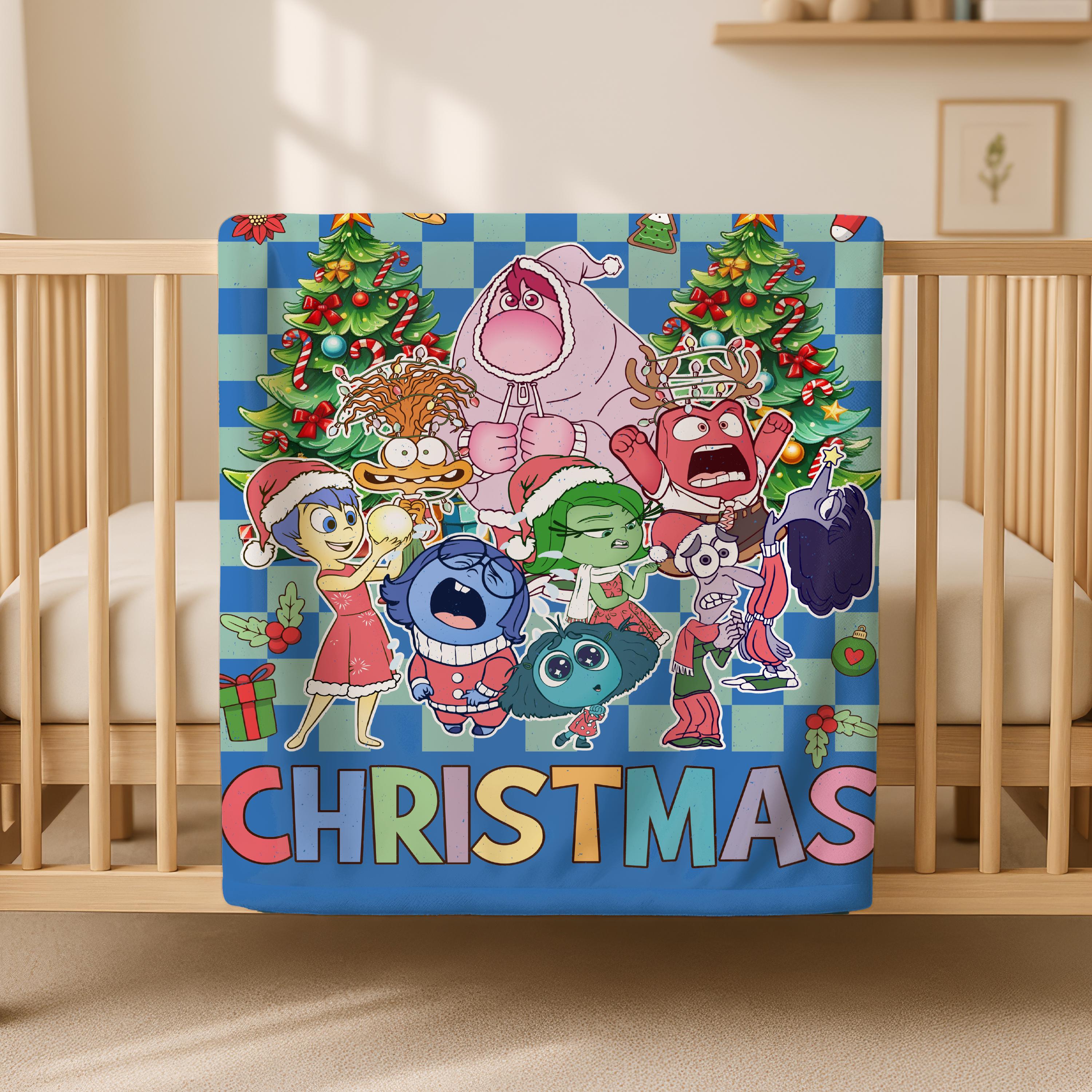 Disney Inside Out Personalized Christmas Blanket, Joy Disgust Sadness Anxiety Envy Inside Out Friends,Disneyland Inside Out Woven Blanket