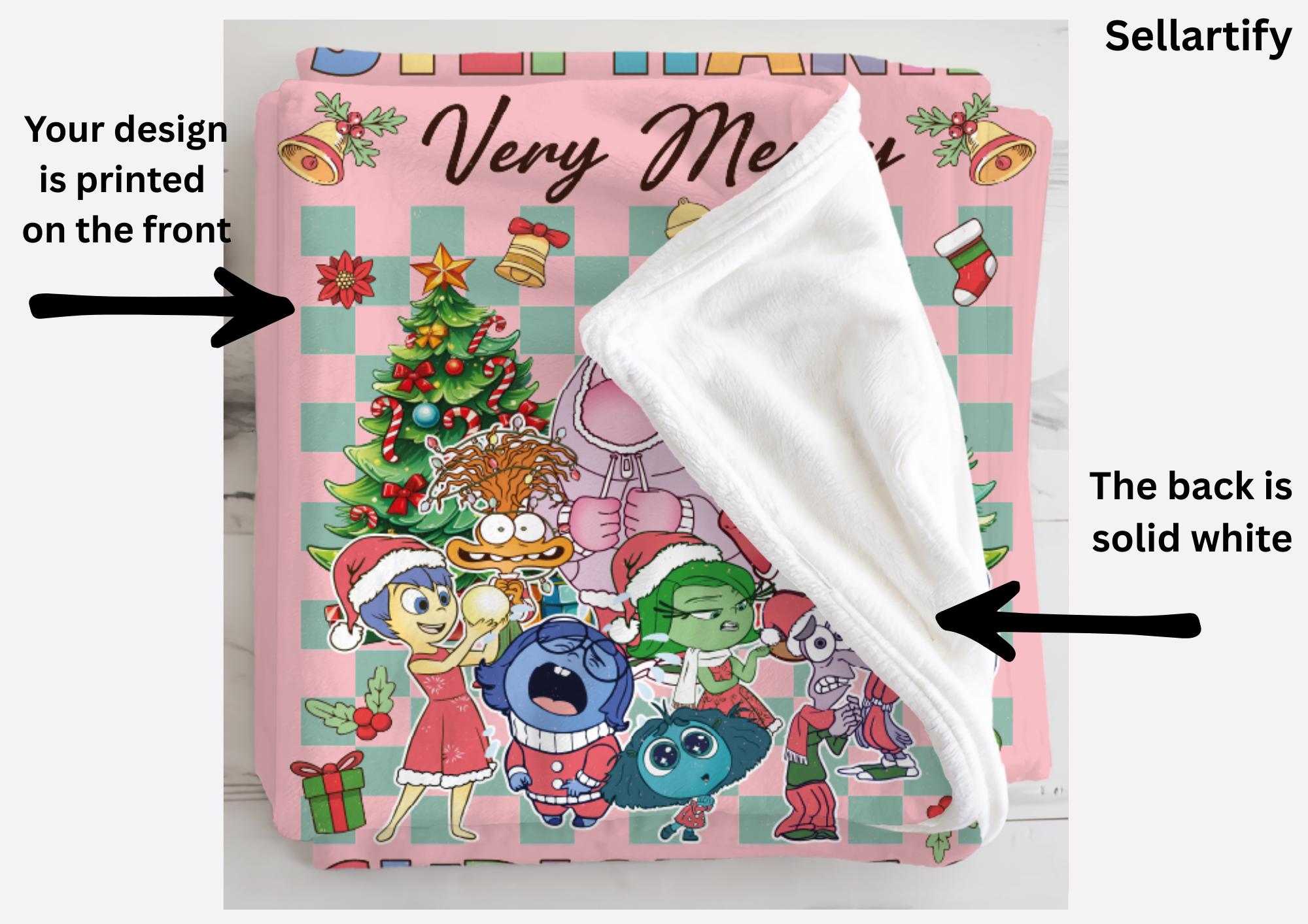 Disney Inside Out Personalized Christmas Blanket, Joy Disgust Sadness Anxiety Envy Inside Out Friends,Disneyland Inside Out Woven Blanket