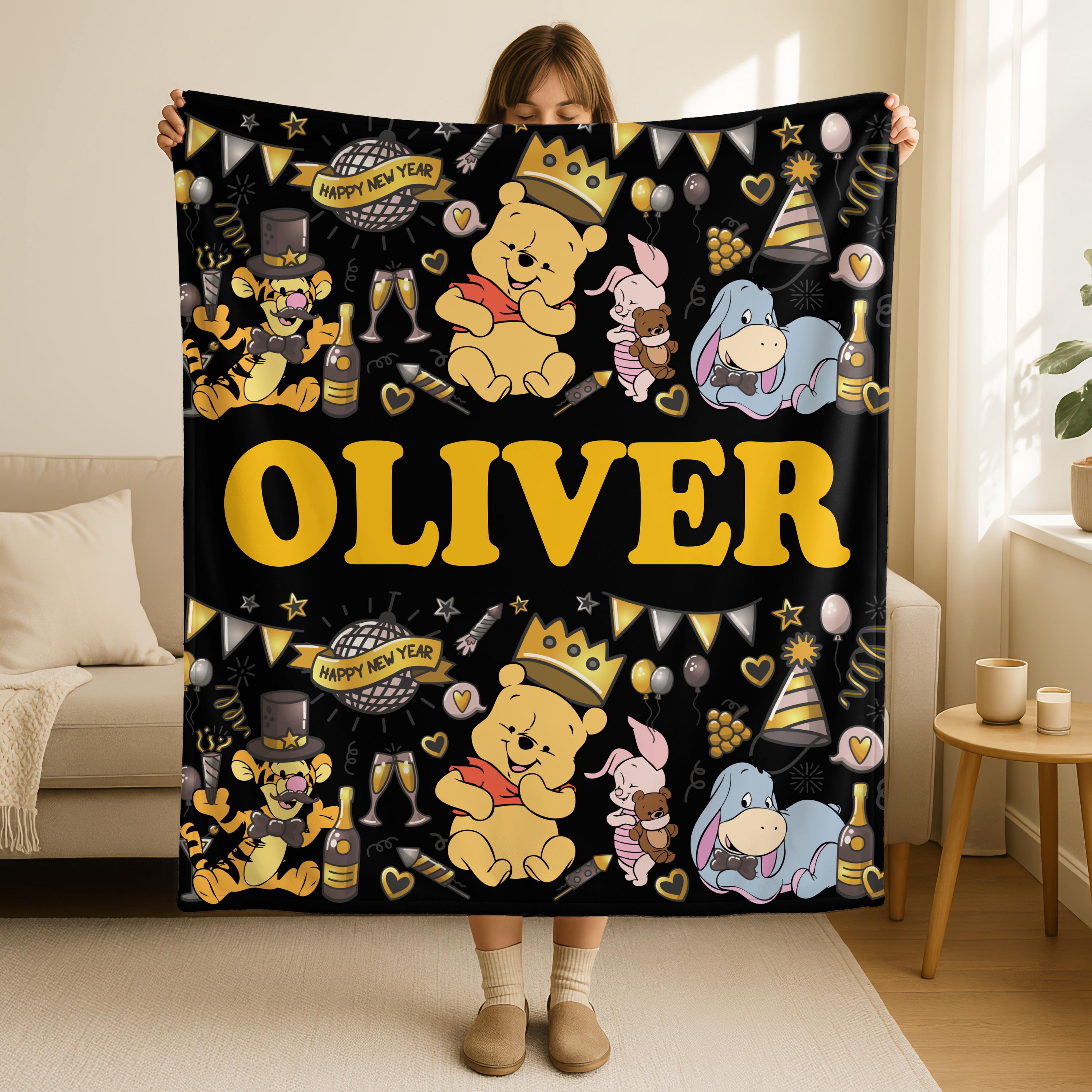Custom Name With Christmas Winnie the Pooh Baby Blanket,  Soft Plush Winnie the Pooh Baby Swaddle, Baby Shower Gift, Couch Throw BlanketGift