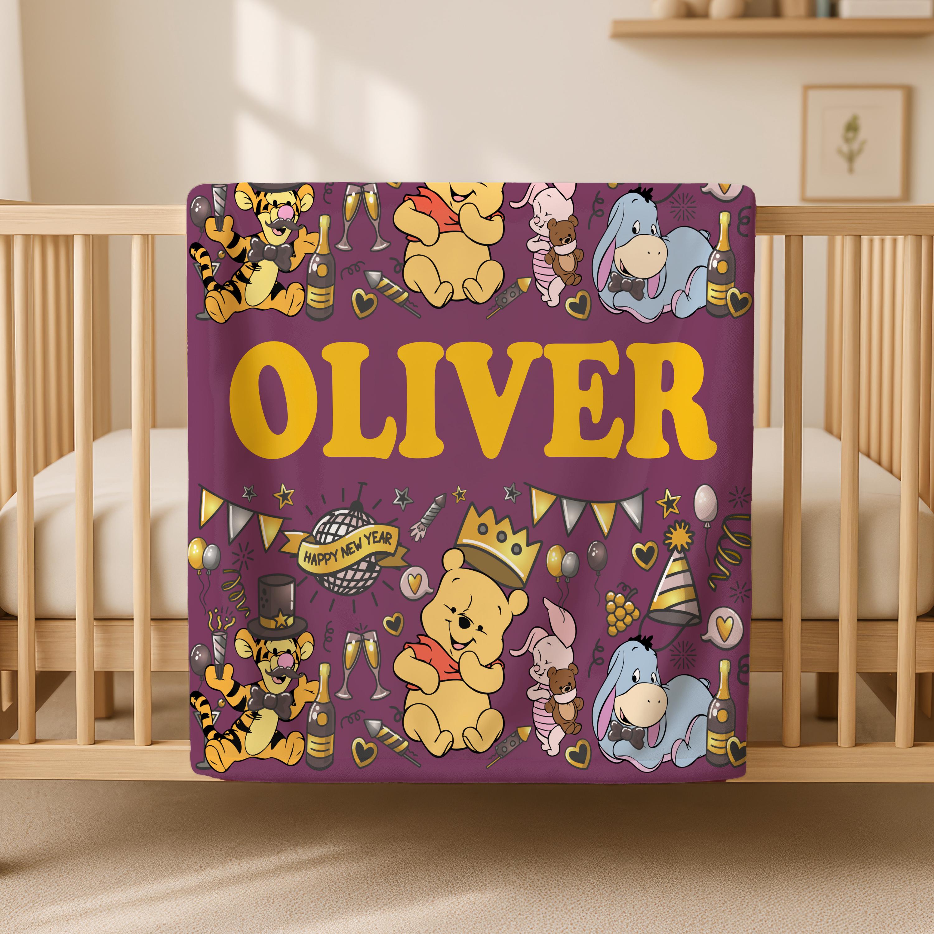 Custom Name With Christmas Winnie the Pooh Baby Blanket,  Soft Plush Winnie the Pooh Baby Swaddle, Baby Shower Gift, Couch Throw BlanketGift