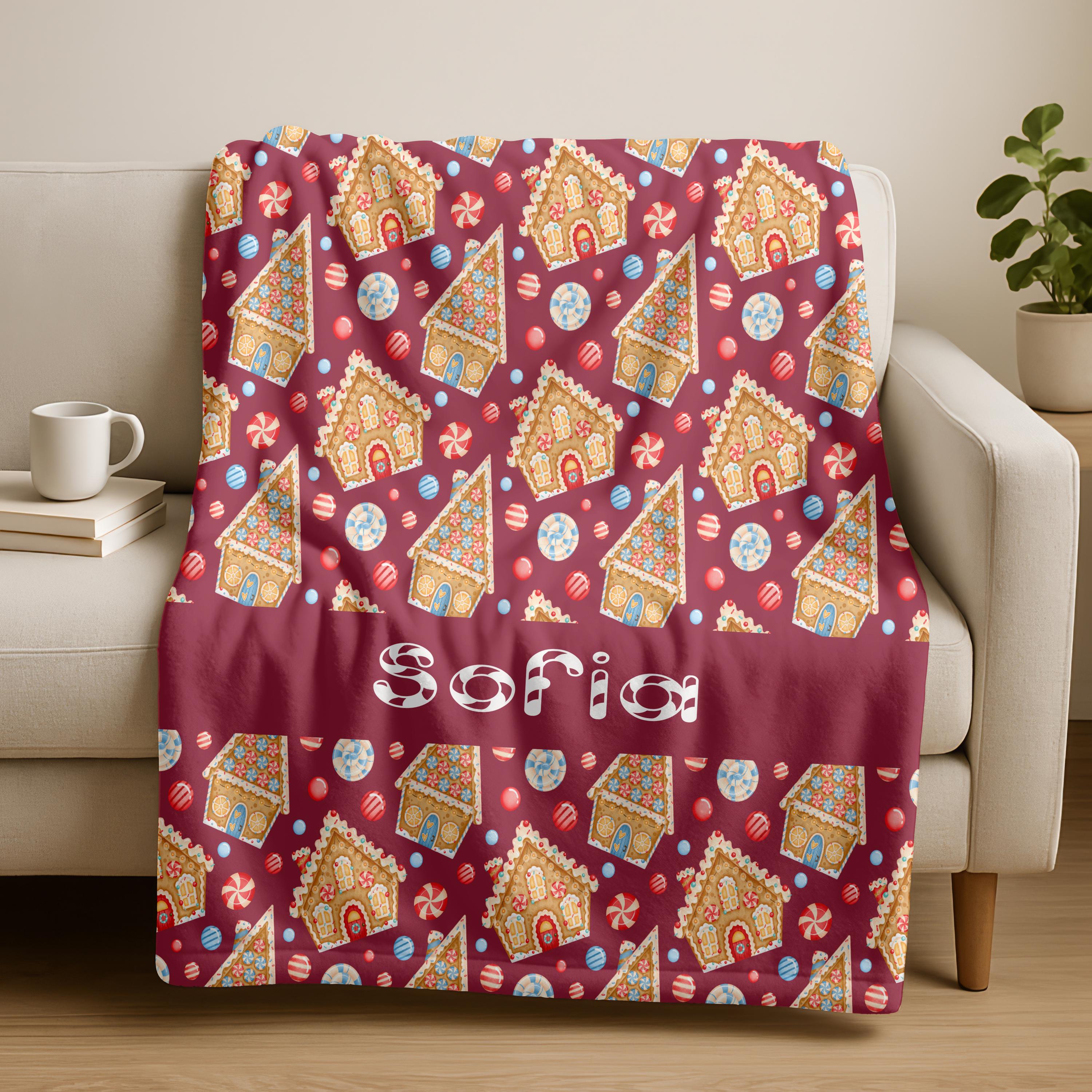 Custom Name Christmas Blanket,Personalized Christmas Cookie Theme,Holiday Cookie Lover,Ginger Bread and Candy Blanket,Family Christmas Gift