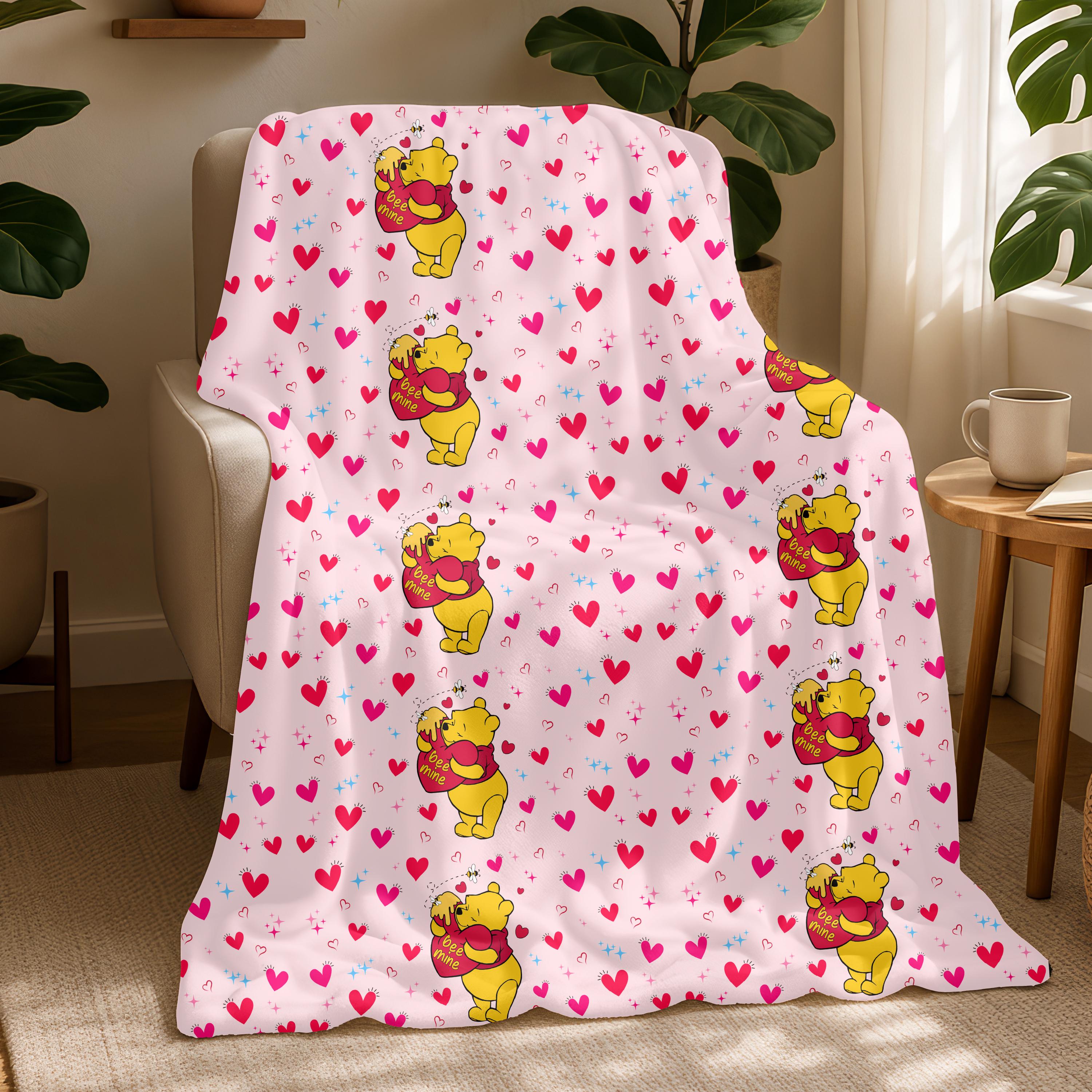 Winnie the Pooh Sherpa Blanket, Soft Plush Throw for Kids, Cozy Cartoon Gift Blanket,Disney Blanket for Kid,Baby Shower Gift,Nursery Decor