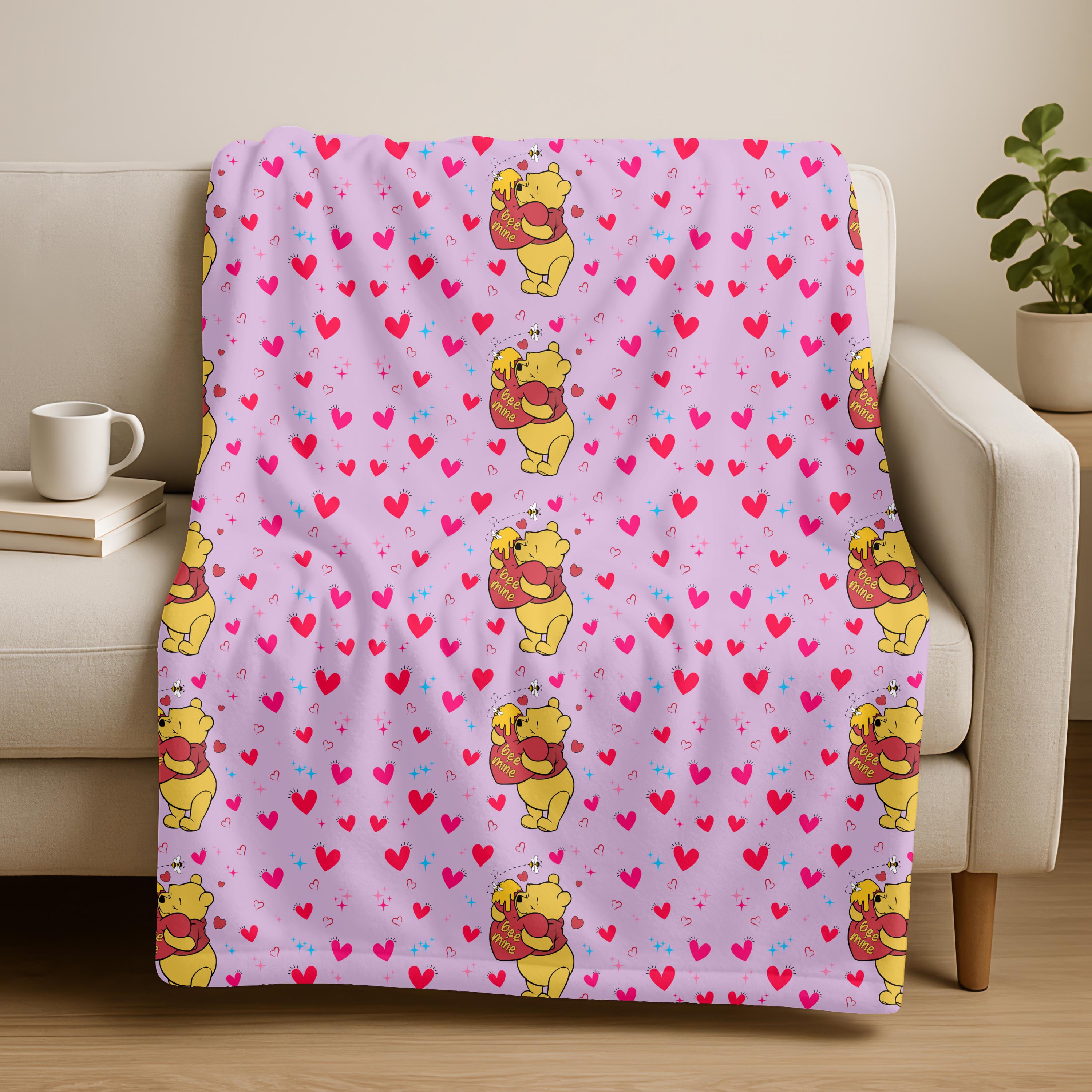 Winnie the Pooh Sherpa Blanket, Soft Plush Throw for Kids, Cozy Cartoon Gift Blanket,Disney Blanket for Kid,Baby Shower Gift,Nursery Decor