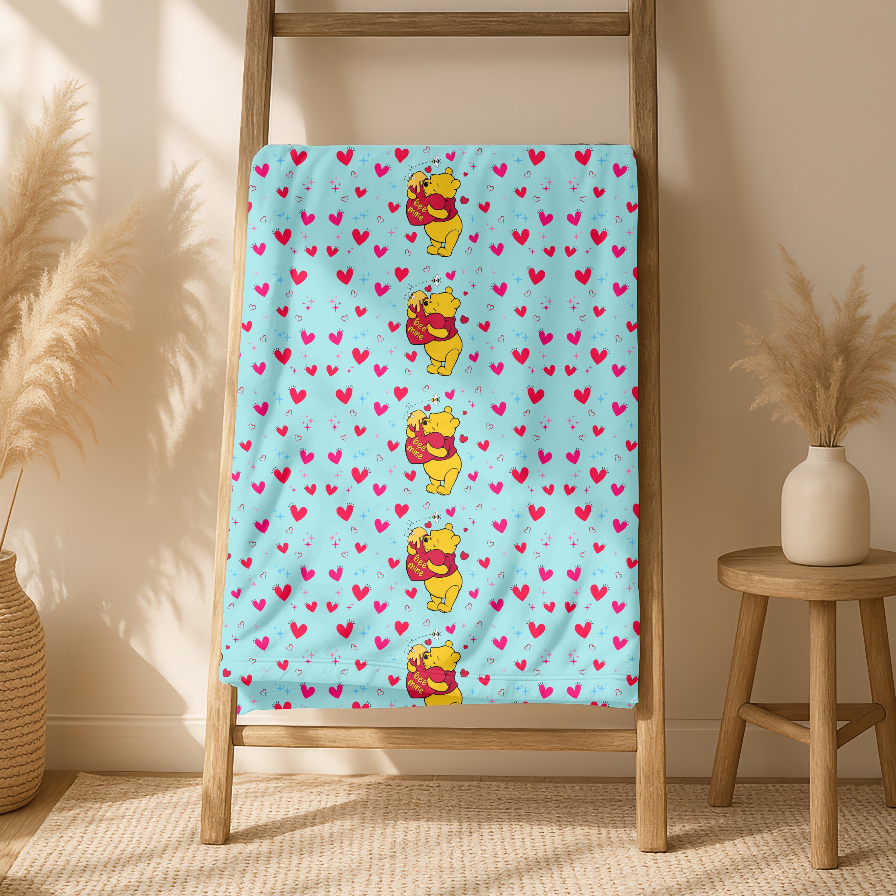 Winnie the Pooh Sherpa Blanket, Soft Plush Throw for Kids, Cozy Cartoon Gift Blanket,Disney Blanket for Kid,Baby Shower Gift,Nursery Decor