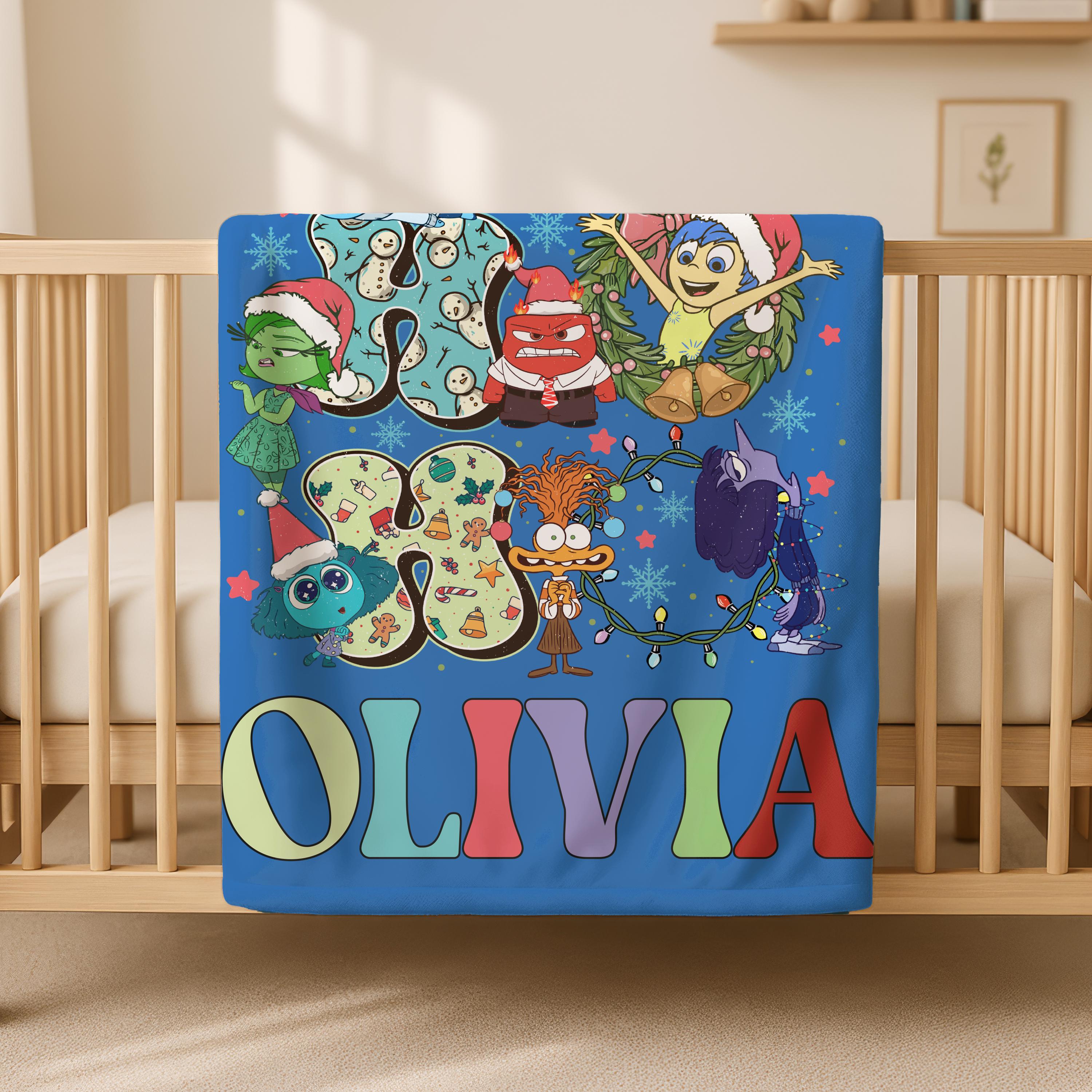 Disney Inside Out 2 Blanket, Custom Name Blanket For Kids, Disney World Friendship Blanket,Inside Out Emotions Gift Blanket,Christmas Gift