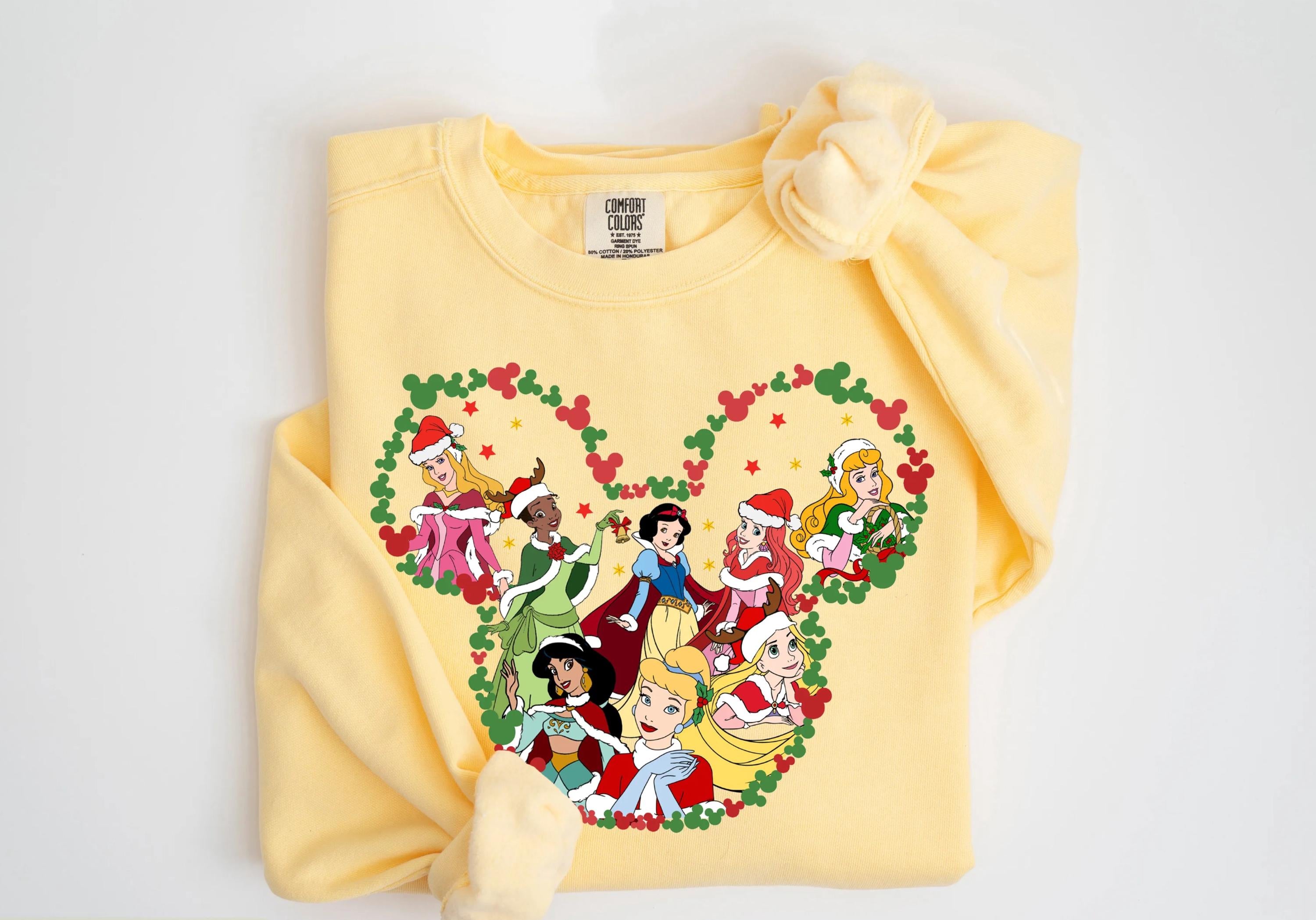 Mickey Mouse Ear Disney Princess Sweatshirt,Disney Princesses Xmas Sweatshirt,Disney Christmas Girls Squad Sweatshirt,Xmas Princess Sweater