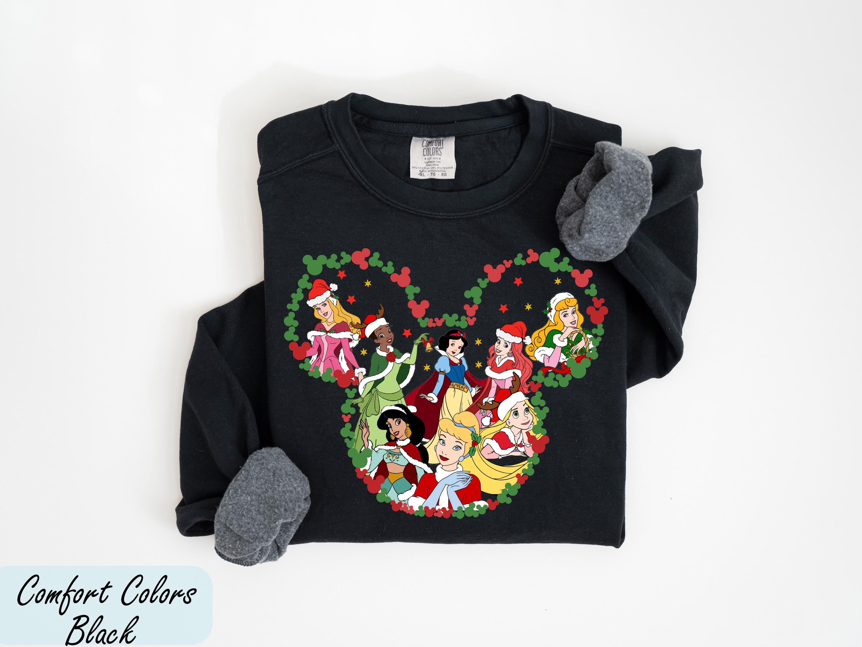 Mickey Mouse Ear Disney Princess Sweatshirt,Disney Princesses Xmas Sweatshirt,Disney Christmas Girls Squad Sweatshirt,Xmas Princess Sweater