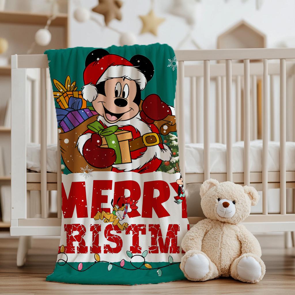 Personalized Merry Christmas Disney Blanket, Customized Mickey Mouse Blanket with Name, Soft Christmas Blanket, Holiday Fleece Blanket
