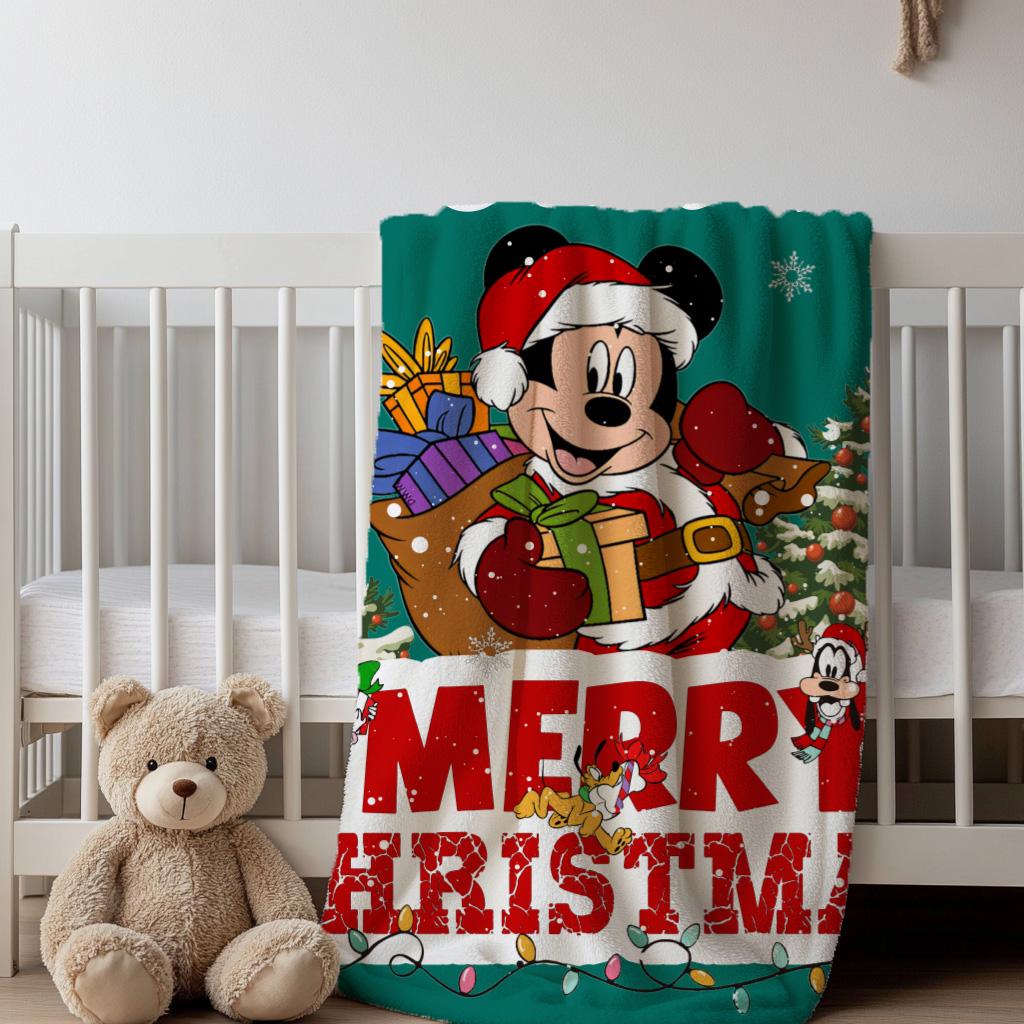 Personalized Merry Christmas Disney Blanket, Customized Mickey Mouse Blanket with Name, Soft Christmas Blanket, Holiday Fleece Blanket