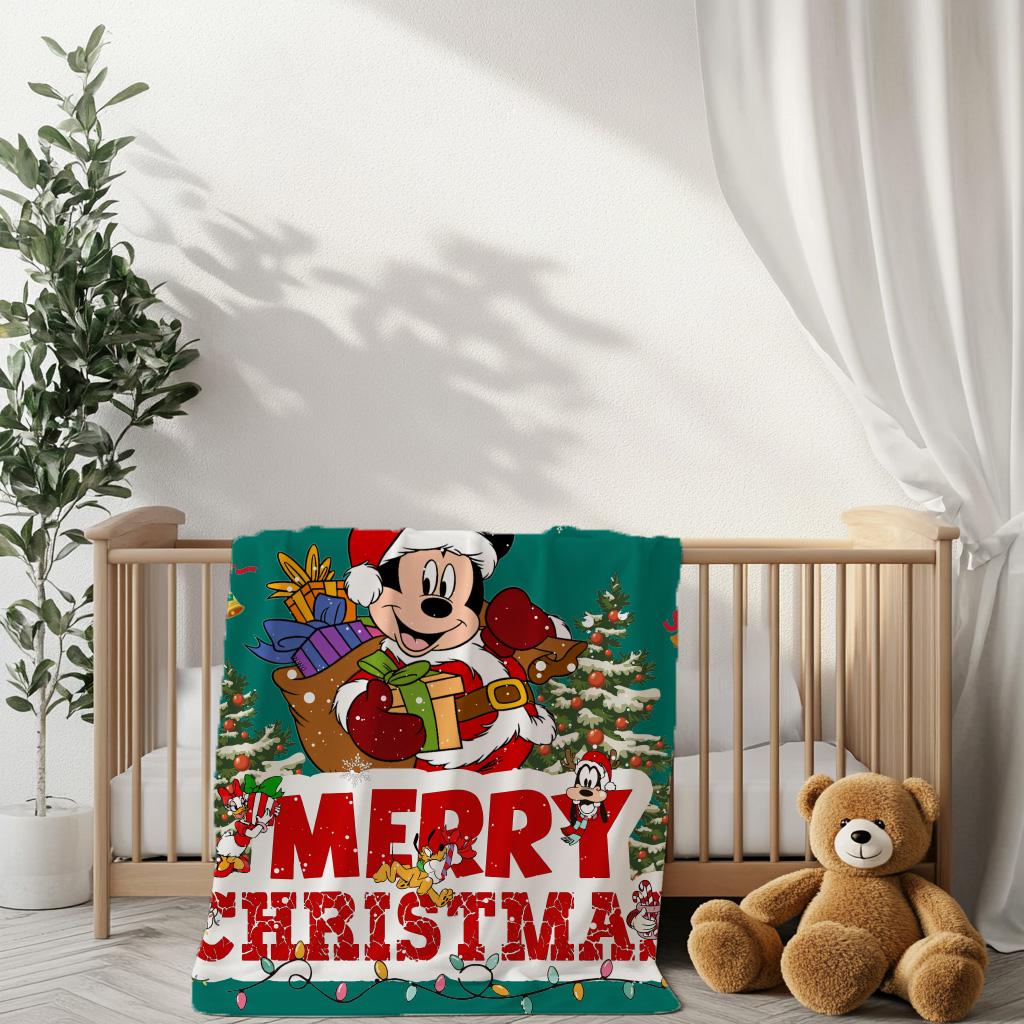 Personalized Merry Christmas Disney Blanket, Customized Mickey Mouse Blanket with Name, Soft Christmas Blanket, Holiday Fleece Blanket