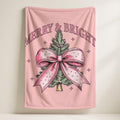 Girly Pink Coquette Bow Merry Bright Soft Throw Blanket,Coquette Baby Girl Nursery Blanket,Baby Shower Gift For Girls,Merry Christmas Gift