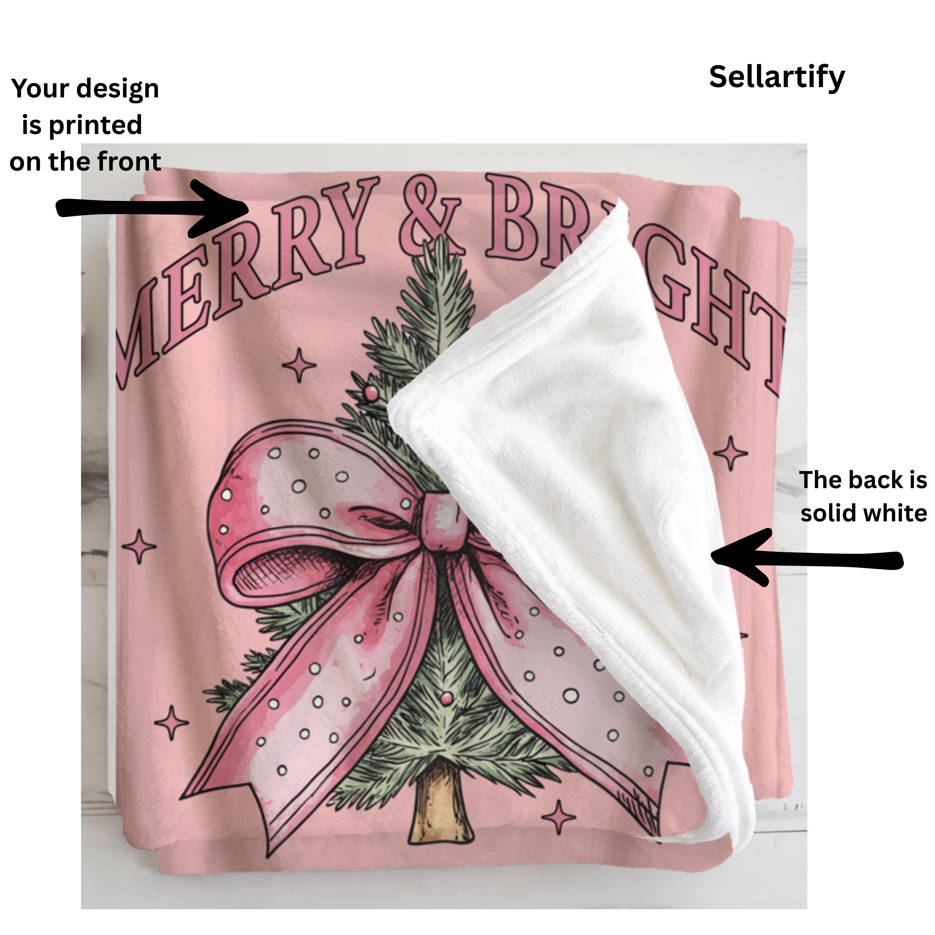 Girly Pink Coquette Bow Merry Bright Soft Throw Blanket,Coquette Baby Girl Nursery Blanket,Baby Shower Gift For Girls,Merry Christmas Gift