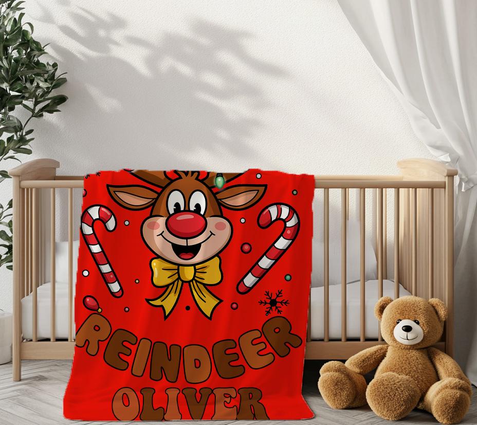 Personalised Christmas Baby Blanket, M ommy's Little Reindeer Kids Blanket,Nursery Holiday Throw, Christmas Decoration, Home Decor,Xmas Gift