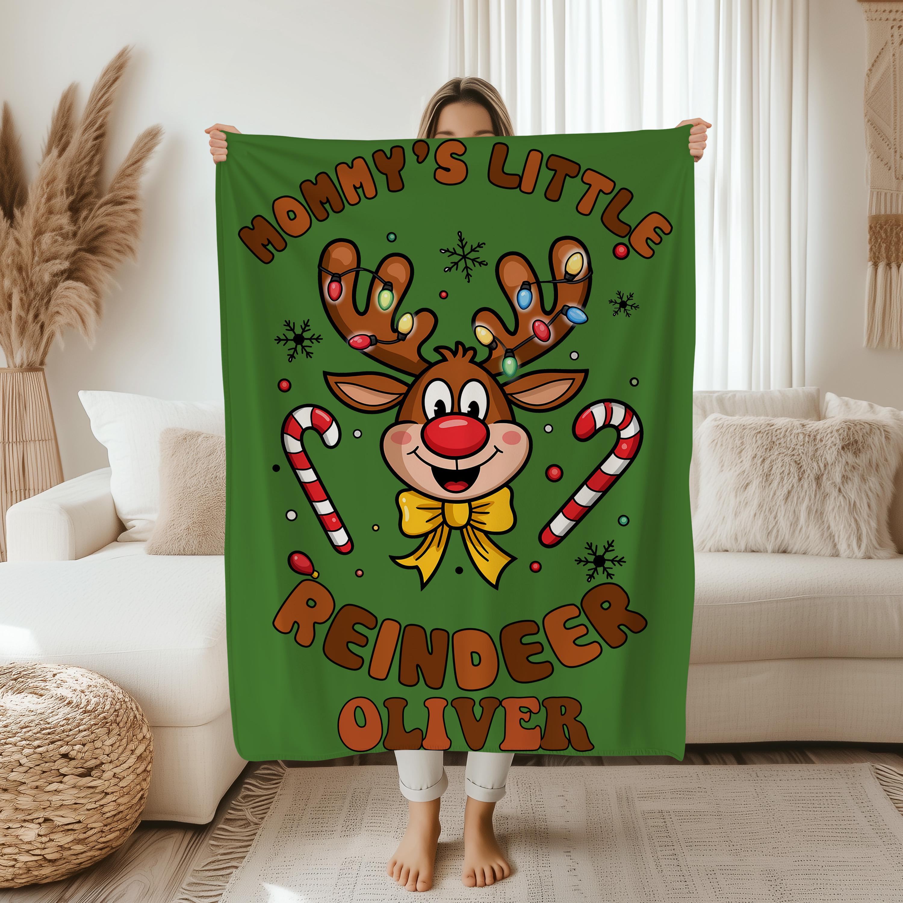Personalised Christmas Baby Blanket, M ommy's Little Reindeer Kids Blanket,Nursery Holiday Throw, Christmas Decoration, Home Decor,Xmas Gift