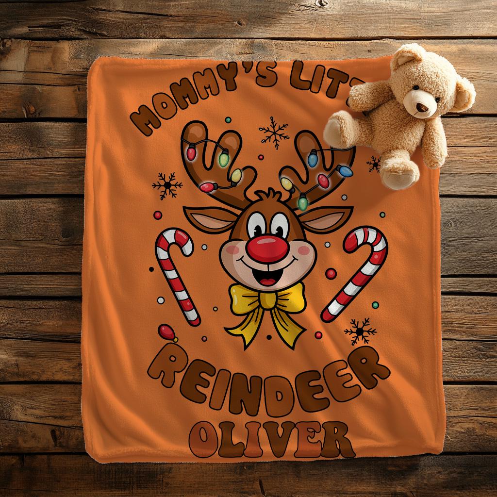 Personalised Christmas Baby Blanket, M ommy's Little Reindeer Kids Blanket,Nursery Holiday Throw, Christmas Decoration, Home Decor,Xmas Gift