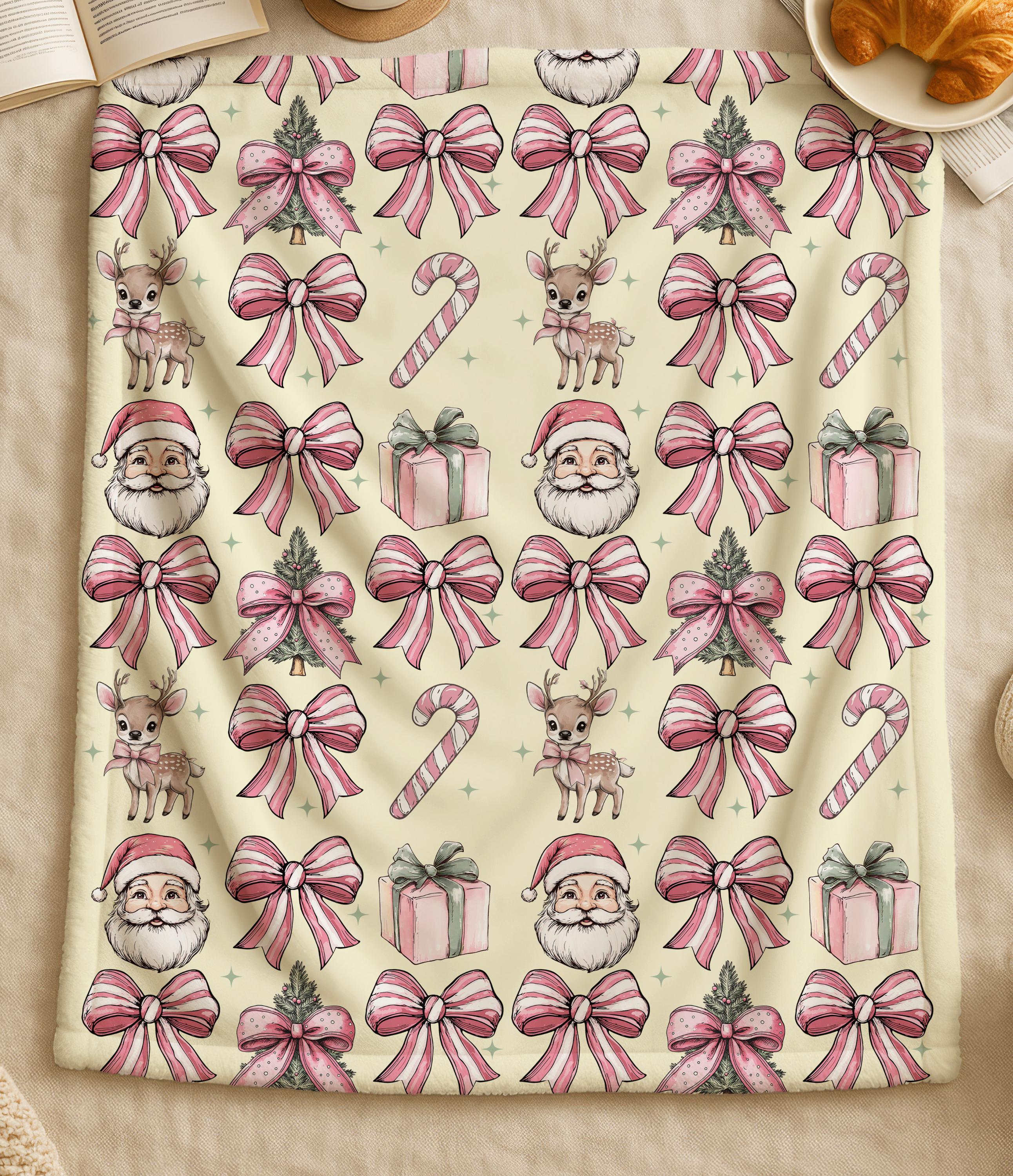 Coquette Santa Christmas Throw Blanket,Cottagecore Xmas Gift Ideas,Merry Christmas,Santa Face Xmas Gift for Mom,Holiday Movie Night Gift
