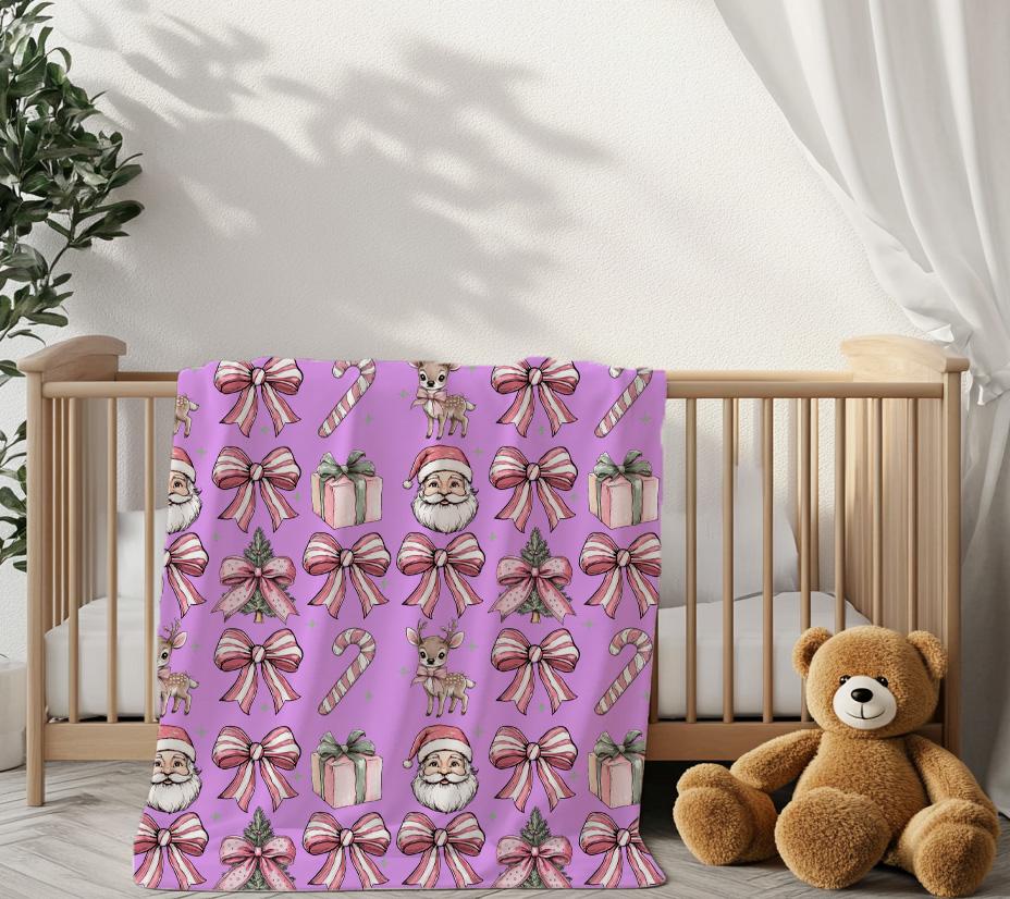 Coquette Santa Christmas Throw Blanket,Cottagecore Xmas Gift Ideas,Merry Christmas,Santa Face Xmas Gift for Mom,Holiday Movie Night Gift