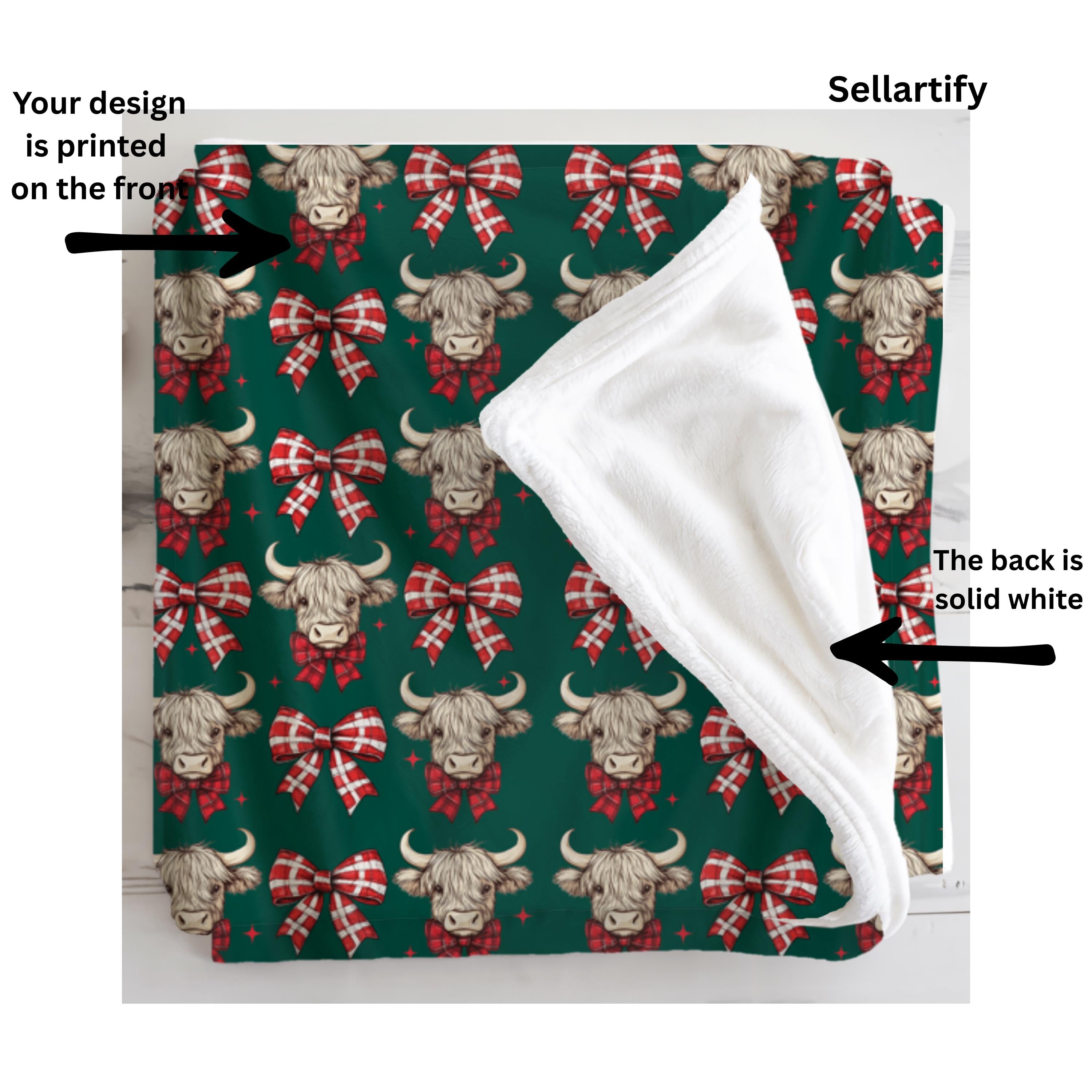 Christmas Highland Cow Blanket, Farmhouse Holiday Decor, Cows Lover Gift,Western Christmas Throw,Christmas Mooey Coquette Bow Fleeze Blanket
