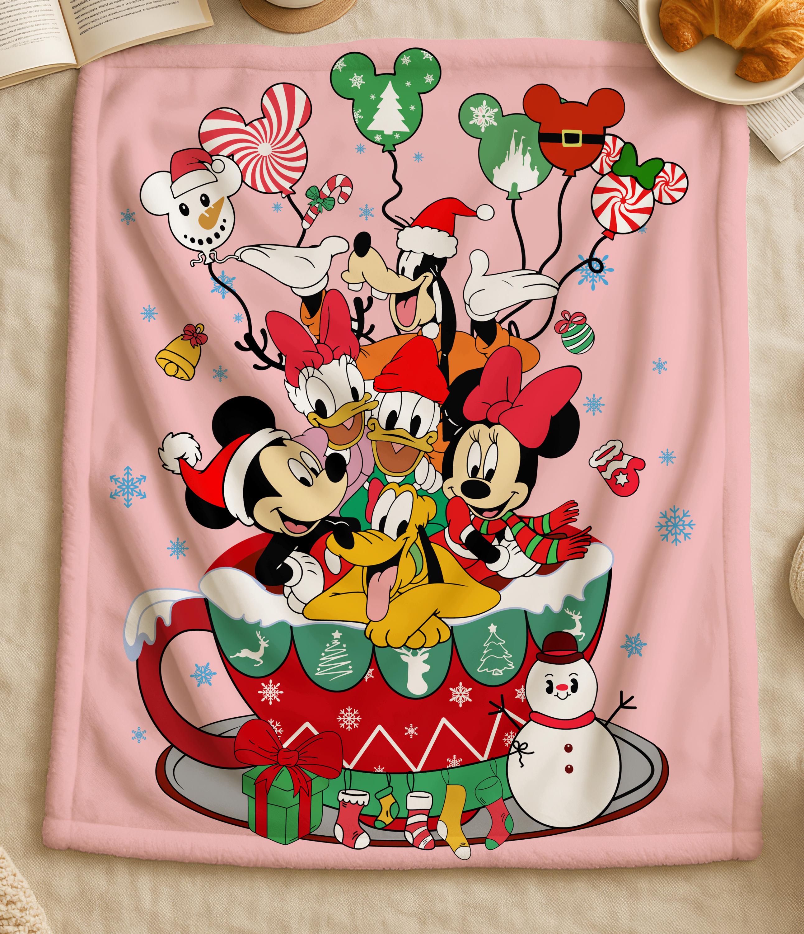Mickey And Friends Christmas Blanket,Mickey's Very Merry Christmas Party Gift,Mickey Candy Xmas Blanket,Christmas Gift,Cartoon Style Gift