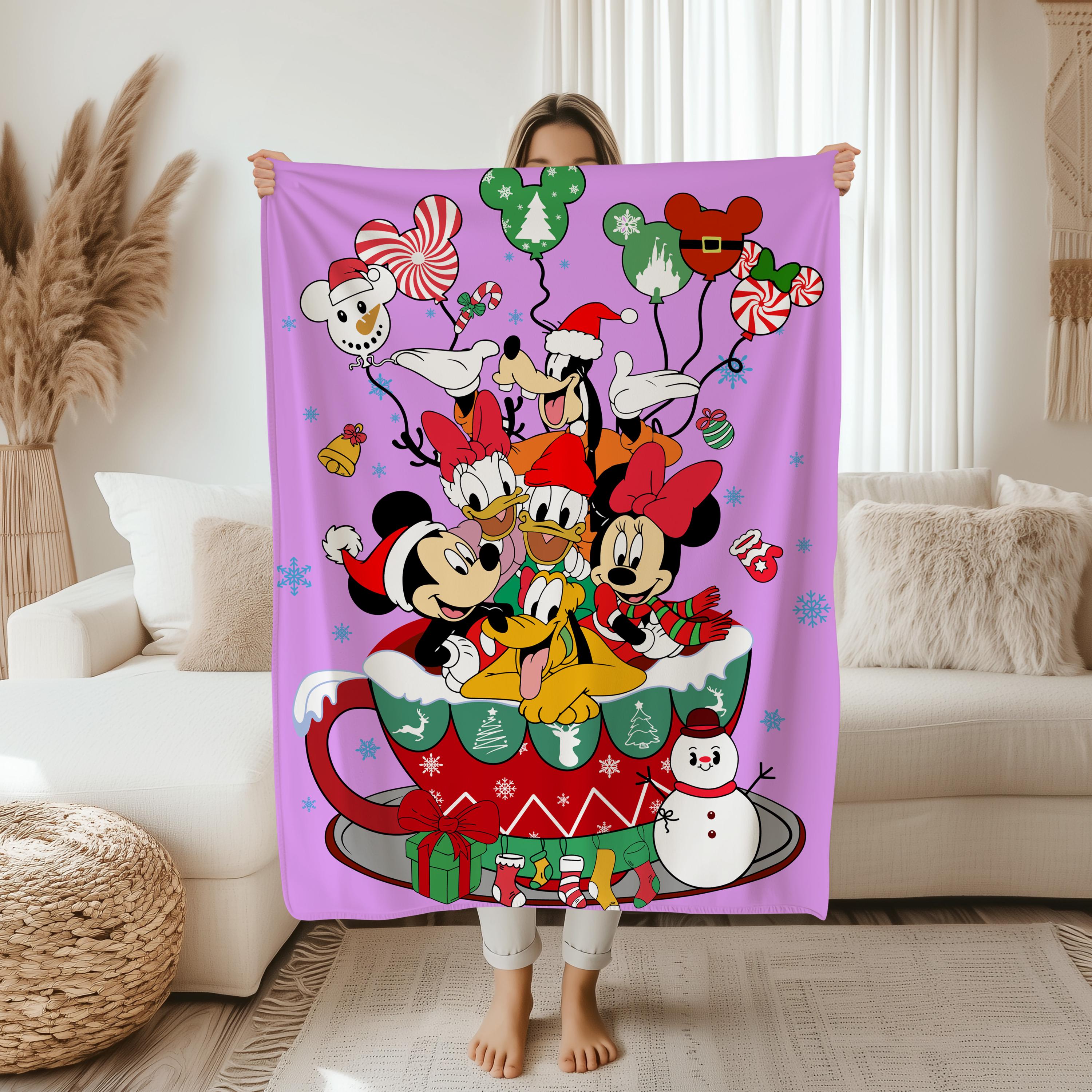 Mickey And Friends Christmas Blanket,Mickey's Very Merry Christmas Party Gift,Mickey Candy Xmas Blanket,Christmas Gift,Cartoon Style Gift