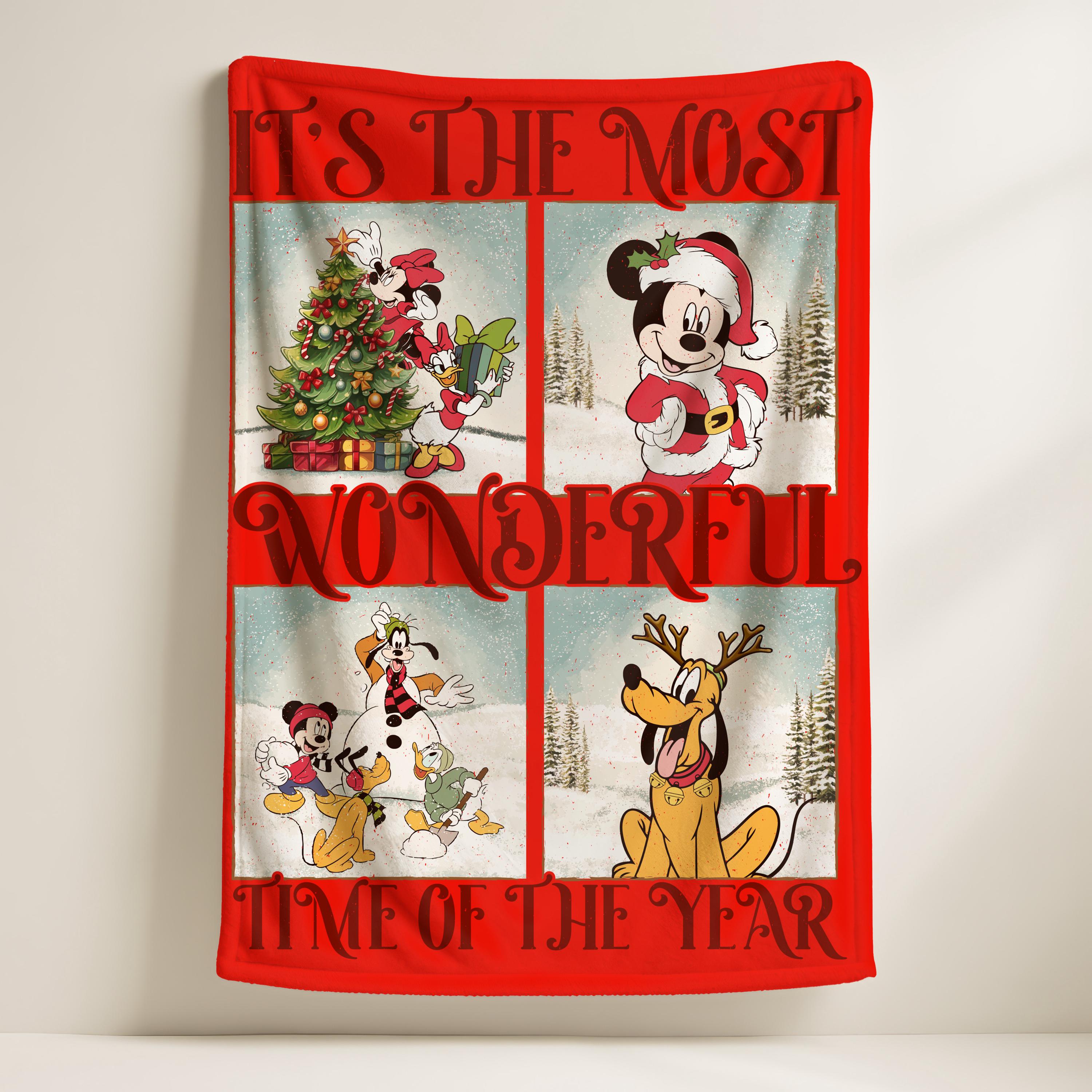 Its the Most Wonderful time of the Year Disney Blanket,Mickey and Friends Xmas Nursery Throw Blanket,Christmas Gift,Toddler Blanket Gifts