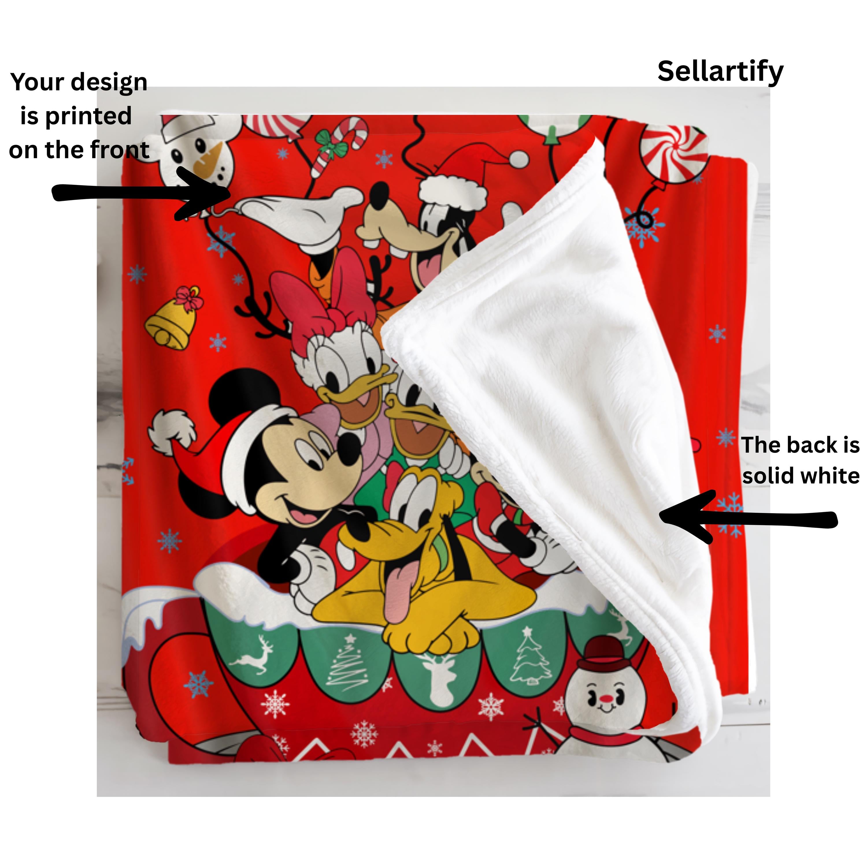 Mickey And Friends Christmas Blanket,Mickey's Very Merry Christmas Party Gift,Mickey Candy Xmas Blanket,Christmas Gift,Cartoon Style Gift