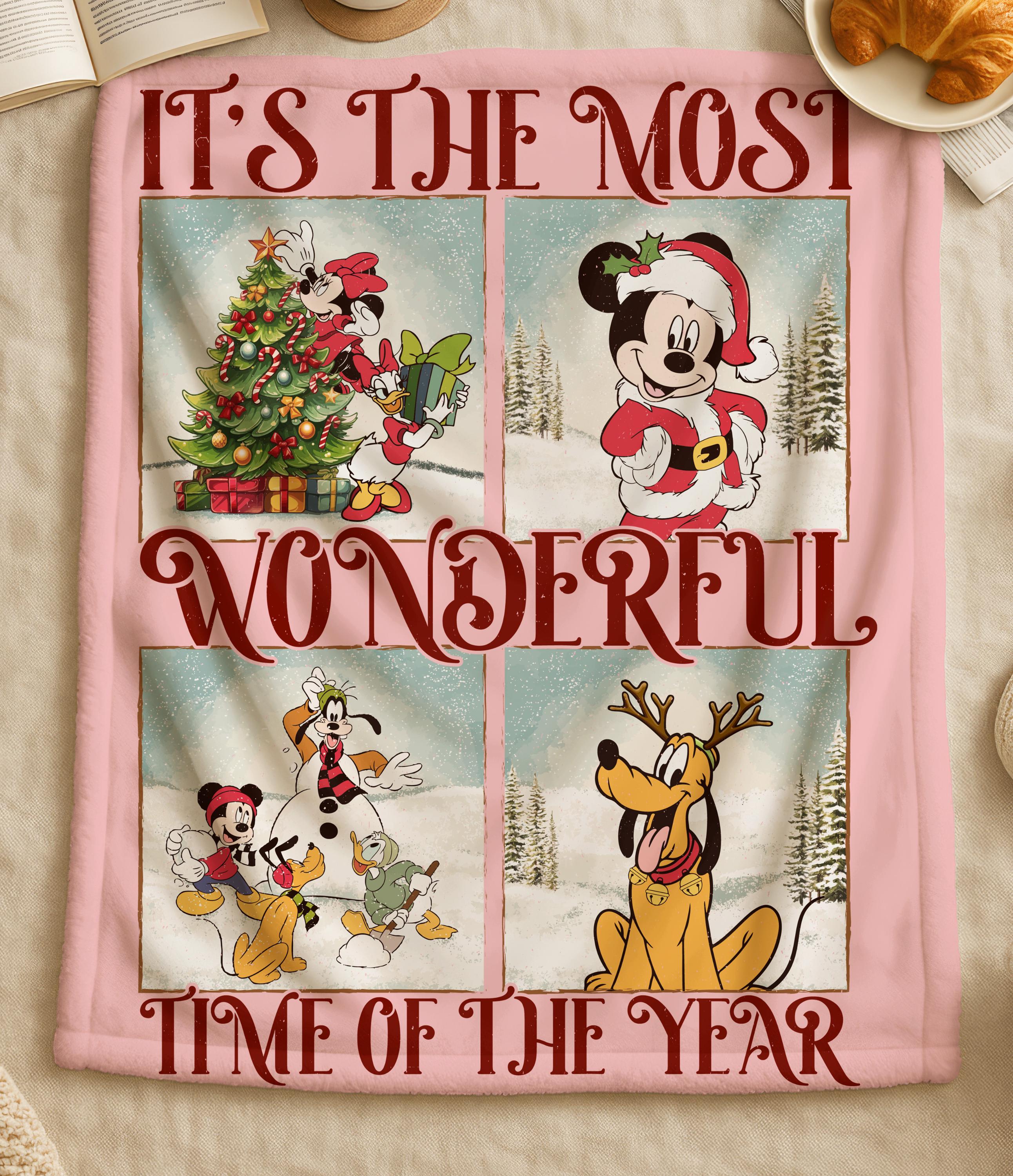 Its the Most Wonderful time of the Year Disney Blanket,Mickey and Friends Xmas Nursery Throw Blanket,Christmas Gift,Toddler Blanket Gifts