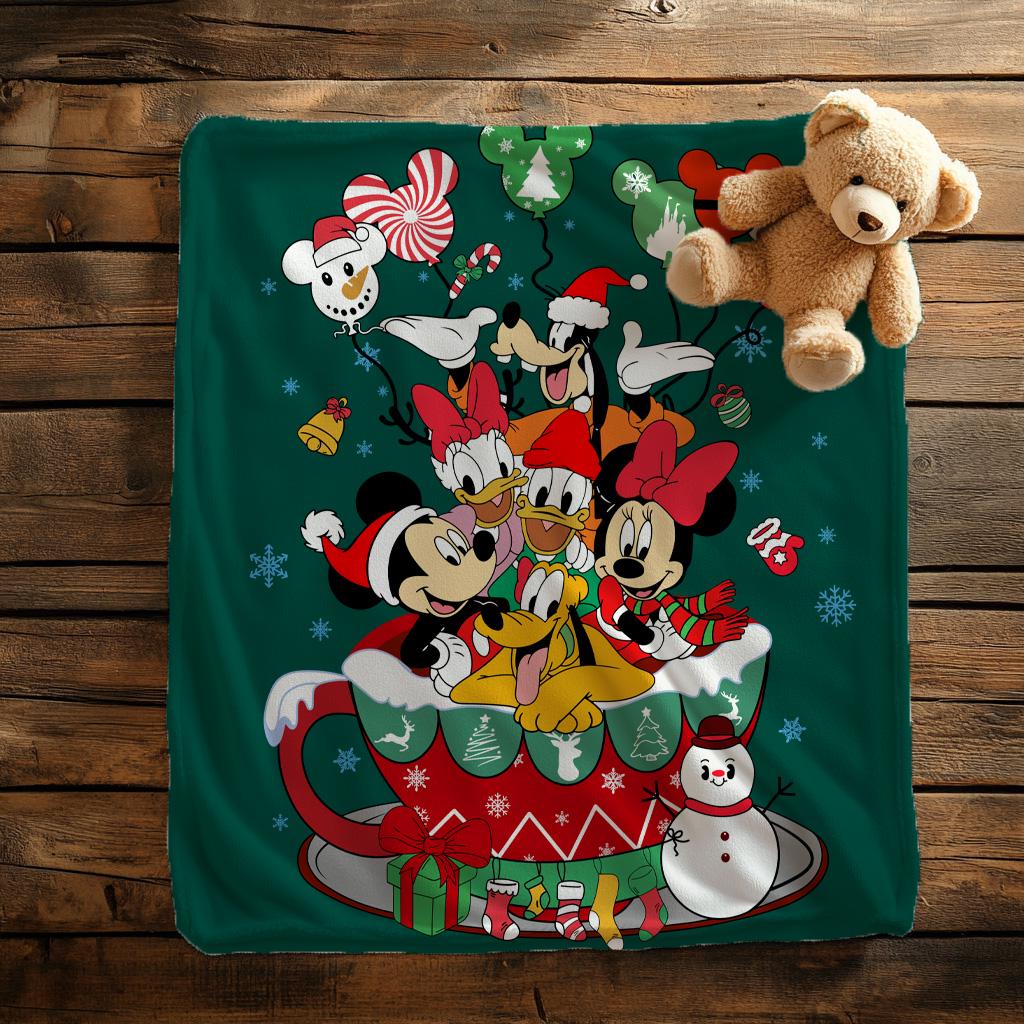 Mickey And Friends Christmas Blanket,Mickey's Very Merry Christmas Party Gift,Mickey Candy Xmas Blanket,Christmas Gift,Cartoon Style Gift