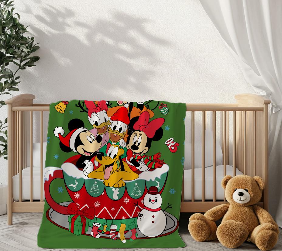 Mickey And Friends Christmas Blanket,Mickey's Very Merry Christmas Party Gift,Mickey Candy Xmas Blanket,Christmas Gift,Cartoon Style Gift