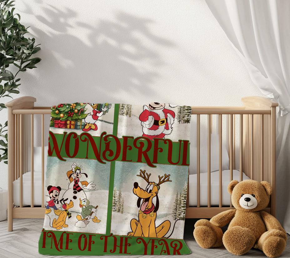 Its the Most Wonderful time of the Year Disney Blanket,Mickey and Friends Xmas Nursery Throw Blanket,Christmas Gift,Toddler Blanket Gifts