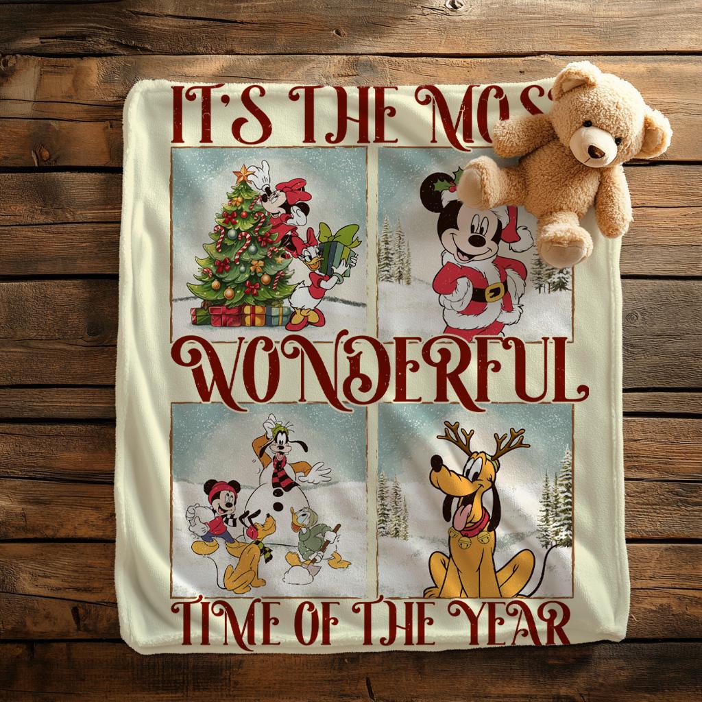 Its the Most Wonderful time of the Year Disney Blanket,Mickey and Friends Xmas Nursery Throw Blanket,Christmas Gift,Toddler Blanket Gifts