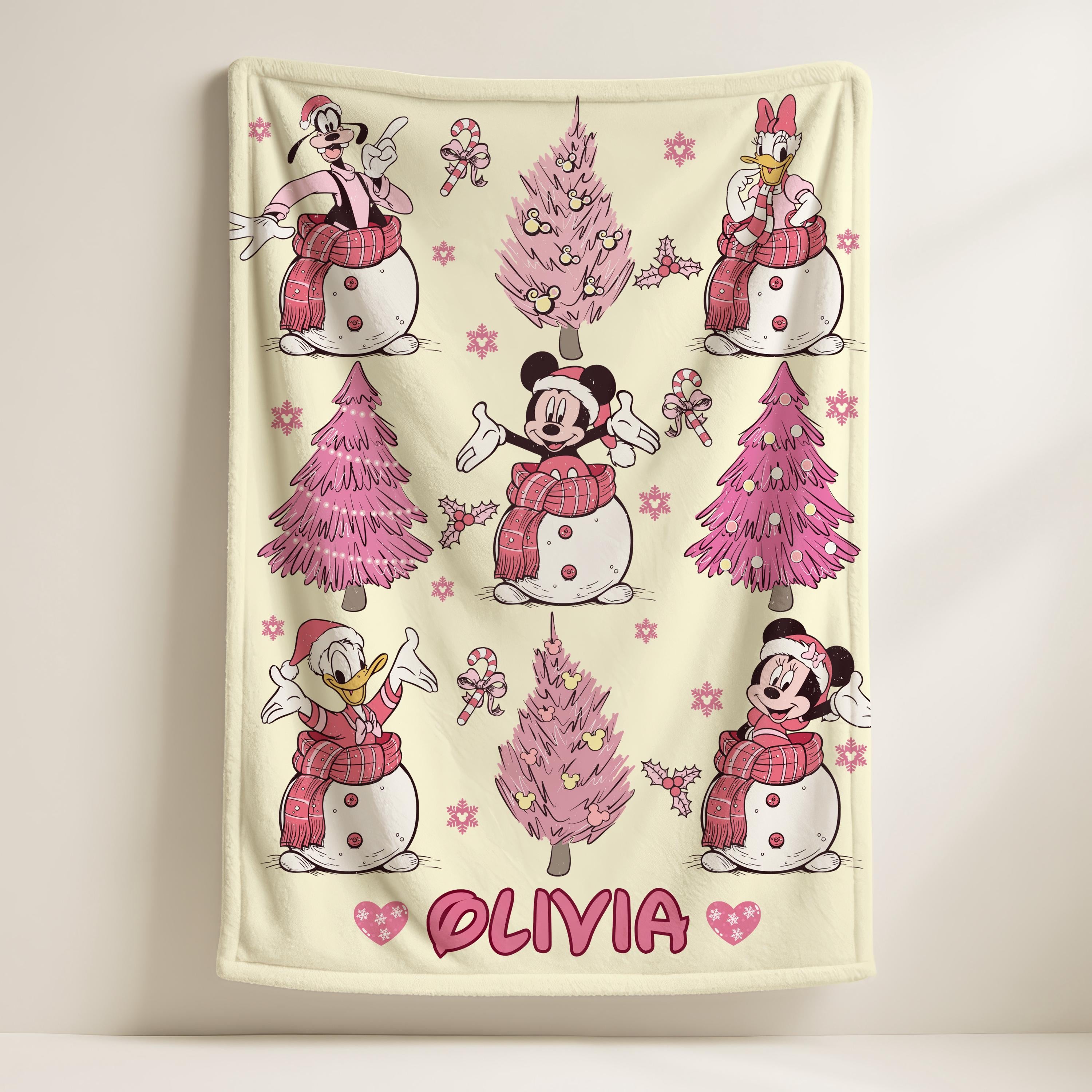 Custom Name Minnie Mouse Blanket, Christmas Gifts,Cozy Couch Holiday Decor,Mickey's Very Merry Christmas Party Gift, Xmas Holiday Blanket