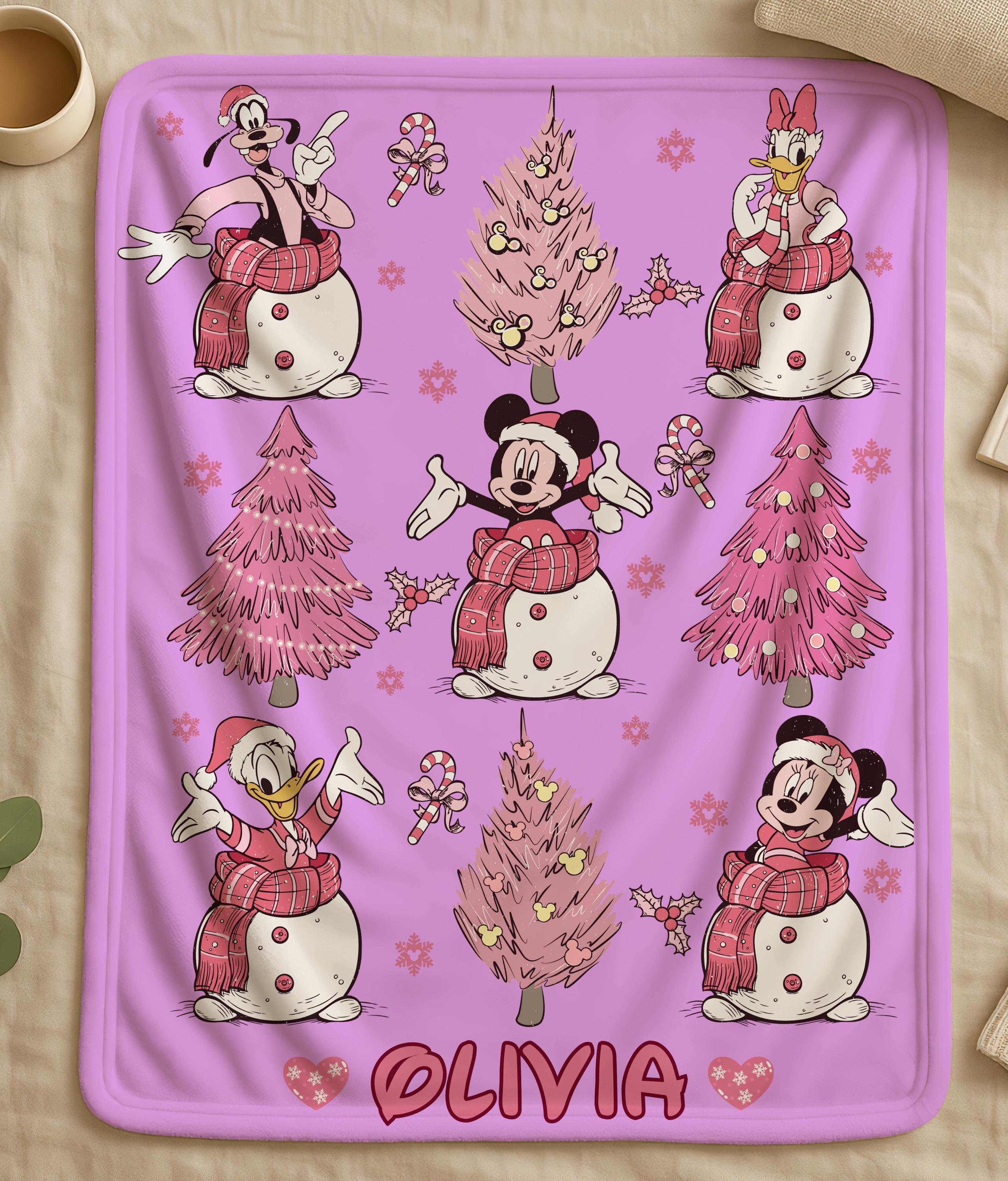 Custom Name Minnie Mouse Blanket, Christmas Gifts,Cozy Couch Holiday Decor,Mickey's Very Merry Christmas Party Gift, Xmas Holiday Blanket