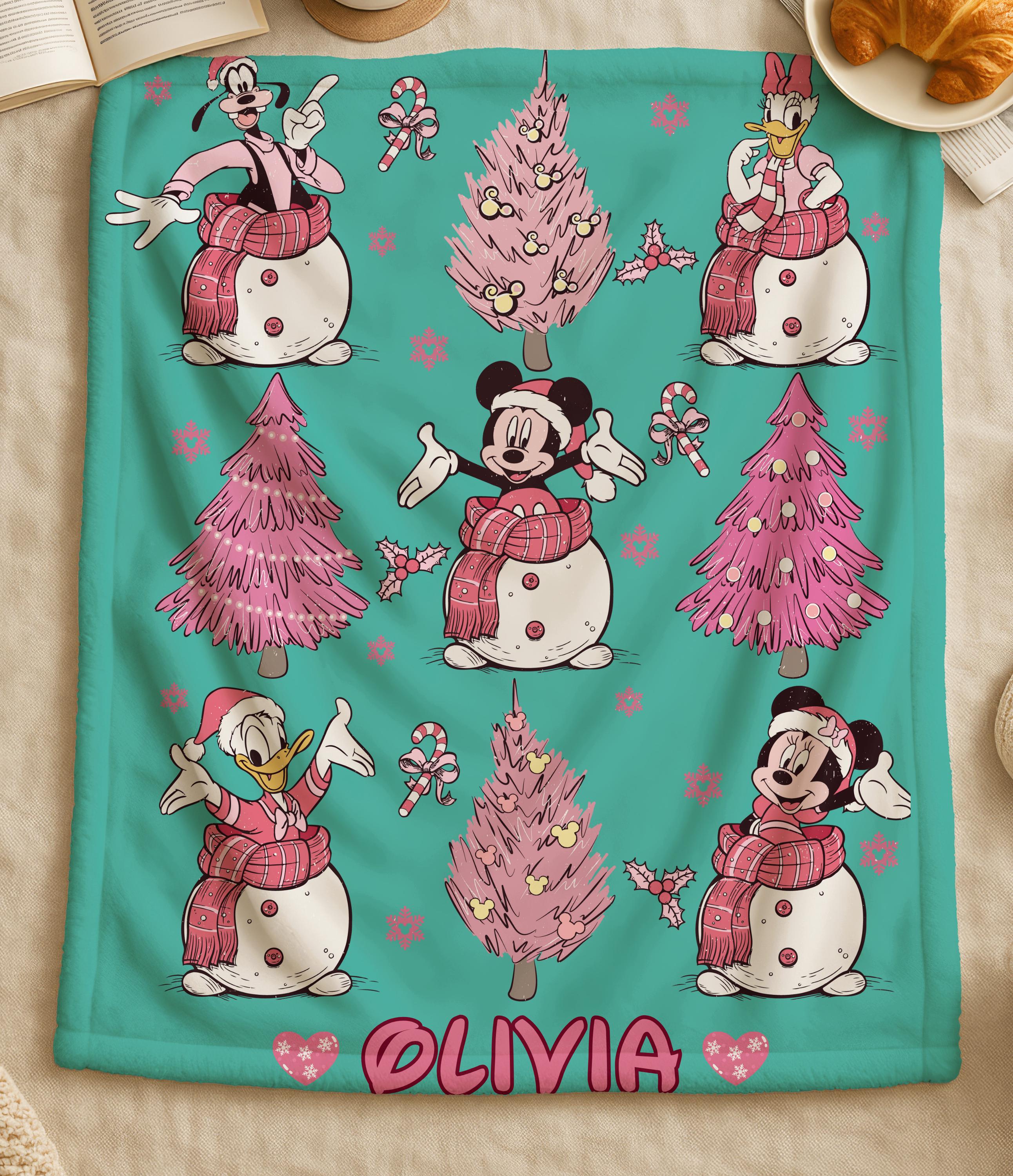 Custom Name Minnie Mouse Blanket, Christmas Gifts,Cozy Couch Holiday Decor,Mickey's Very Merry Christmas Party Gift, Xmas Holiday Blanket