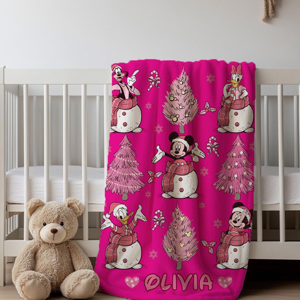 Custom Name Minnie Mouse Blanket, Christmas Gifts,Cozy Couch Holiday Decor,Mickey's Very Merry Christmas Party Gift, Xmas Holiday Blanket
