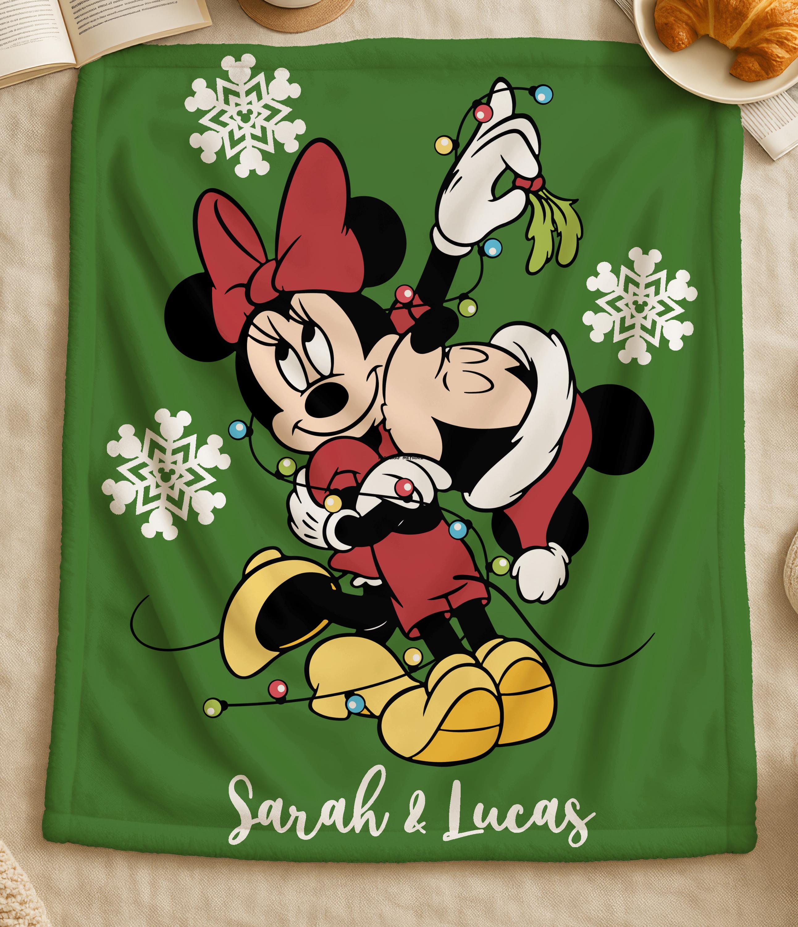 Custom Name Couple Christmas Mickey & Minnie Fleece Blanket, Holiday Magic Throw,Custom Name Gifts, Personalized Mom Gift, Valentine Blanket