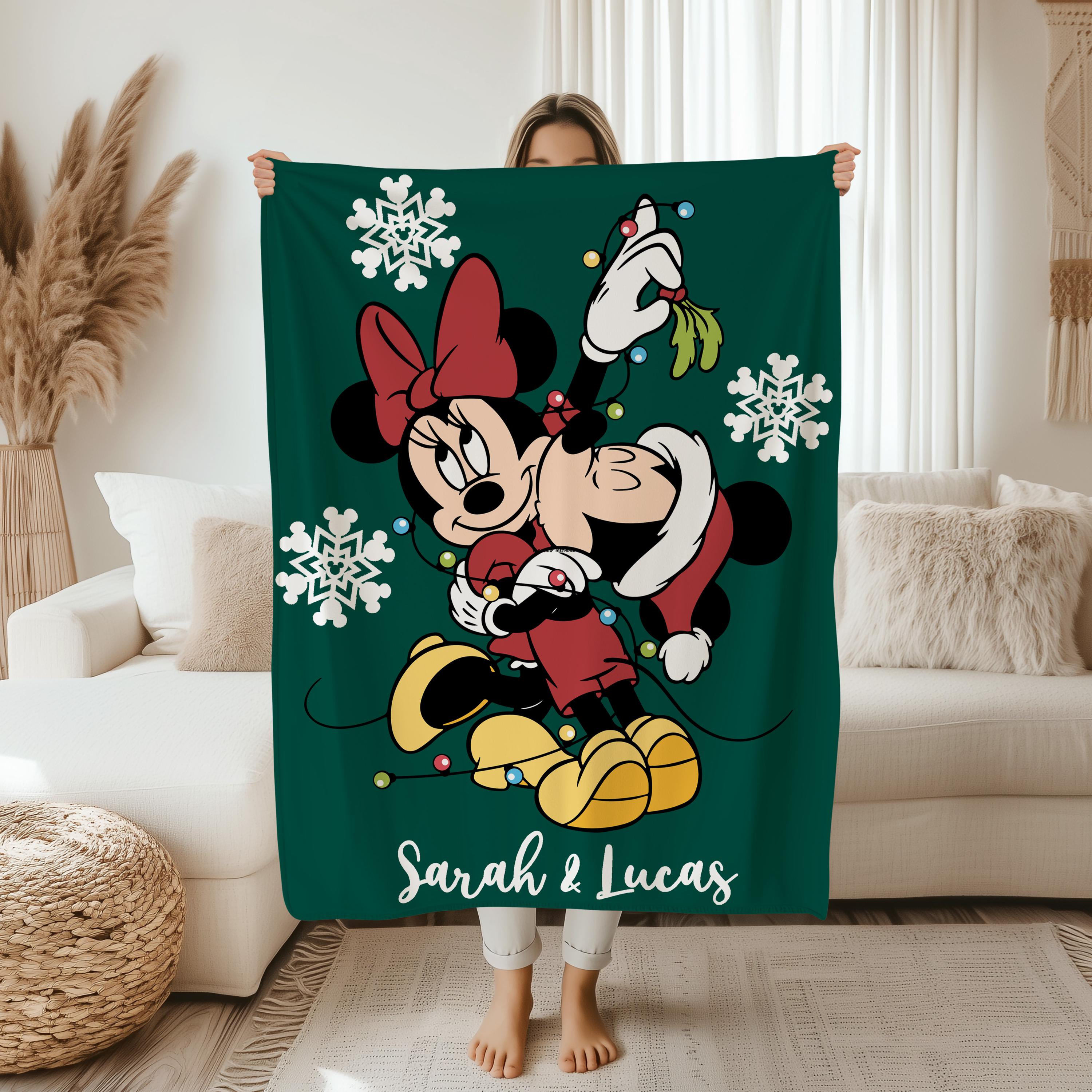 Custom Name Couple Christmas Mickey & Minnie Fleece Blanket, Holiday Magic Throw,Custom Name Gifts, Personalized Mom Gift, Valentine Blanket