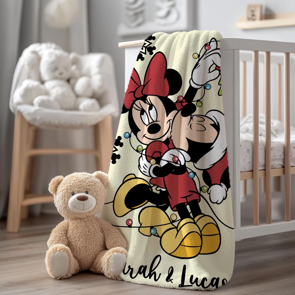 Custom Name Couple Christmas Mickey & Minnie Fleece Blanket, Holiday Magic Throw,Custom Name Gifts, Personalized Mom Gift, Valentine Blanket