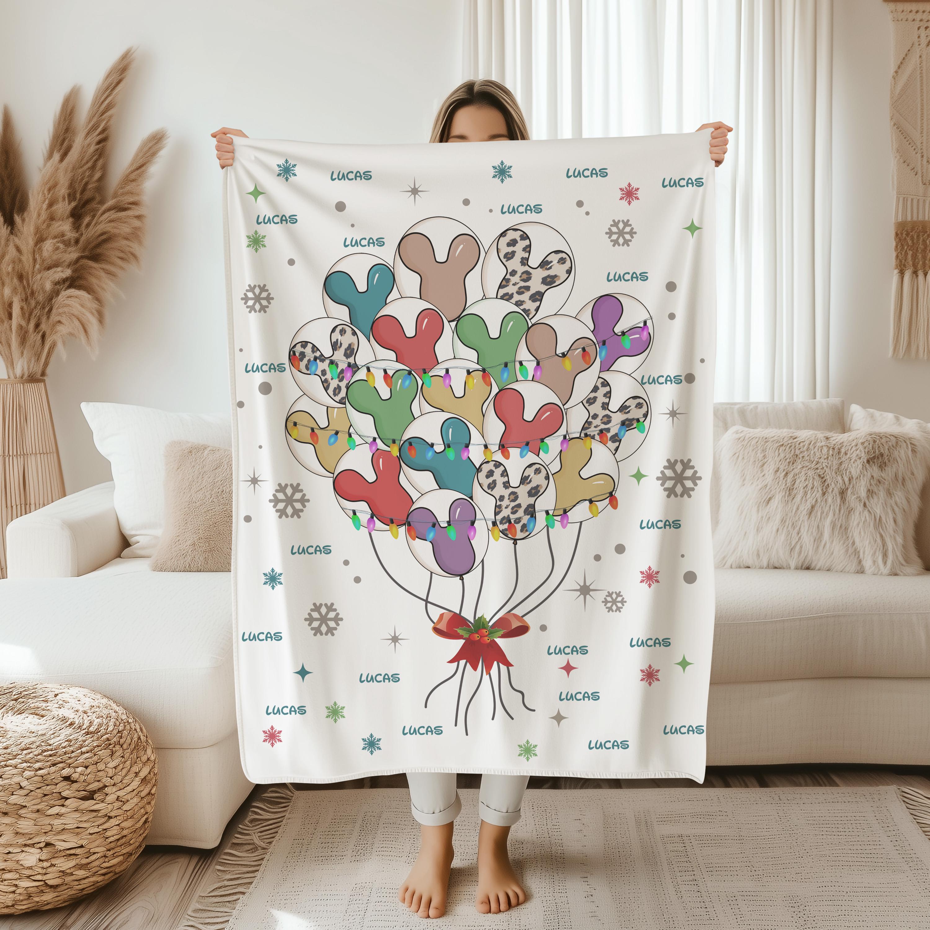 Mickey Balloon Sherpa Blanket,Personalised Toddler Blanket,Custom Baby Blanket,Disney Home Decor,Disney Blanket for Kids,Baby Shower Gift