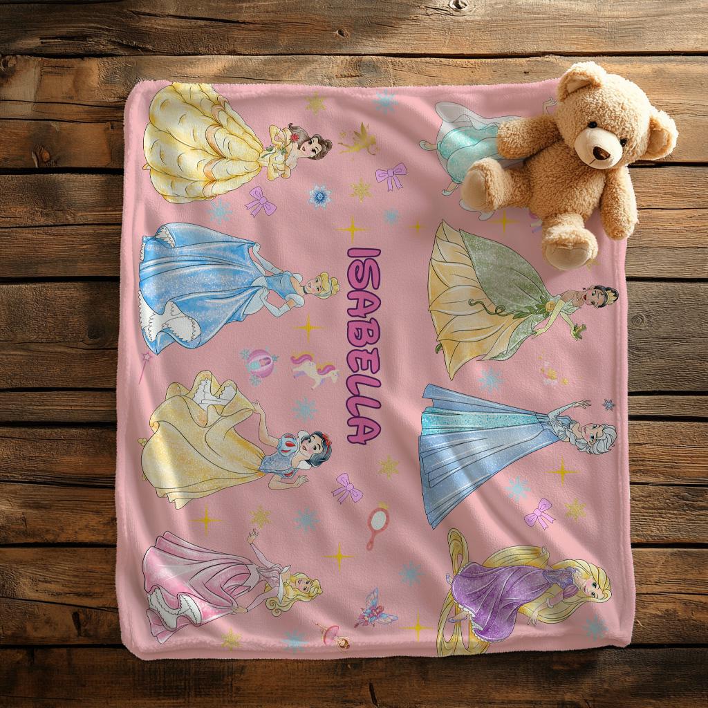 Personalized Disney Princess Fleece Blanket,Custom Name Sherpa Throw for Kids,Disney Blanket,Birthday Girl Boy Gift Blanket,Princess Blanket