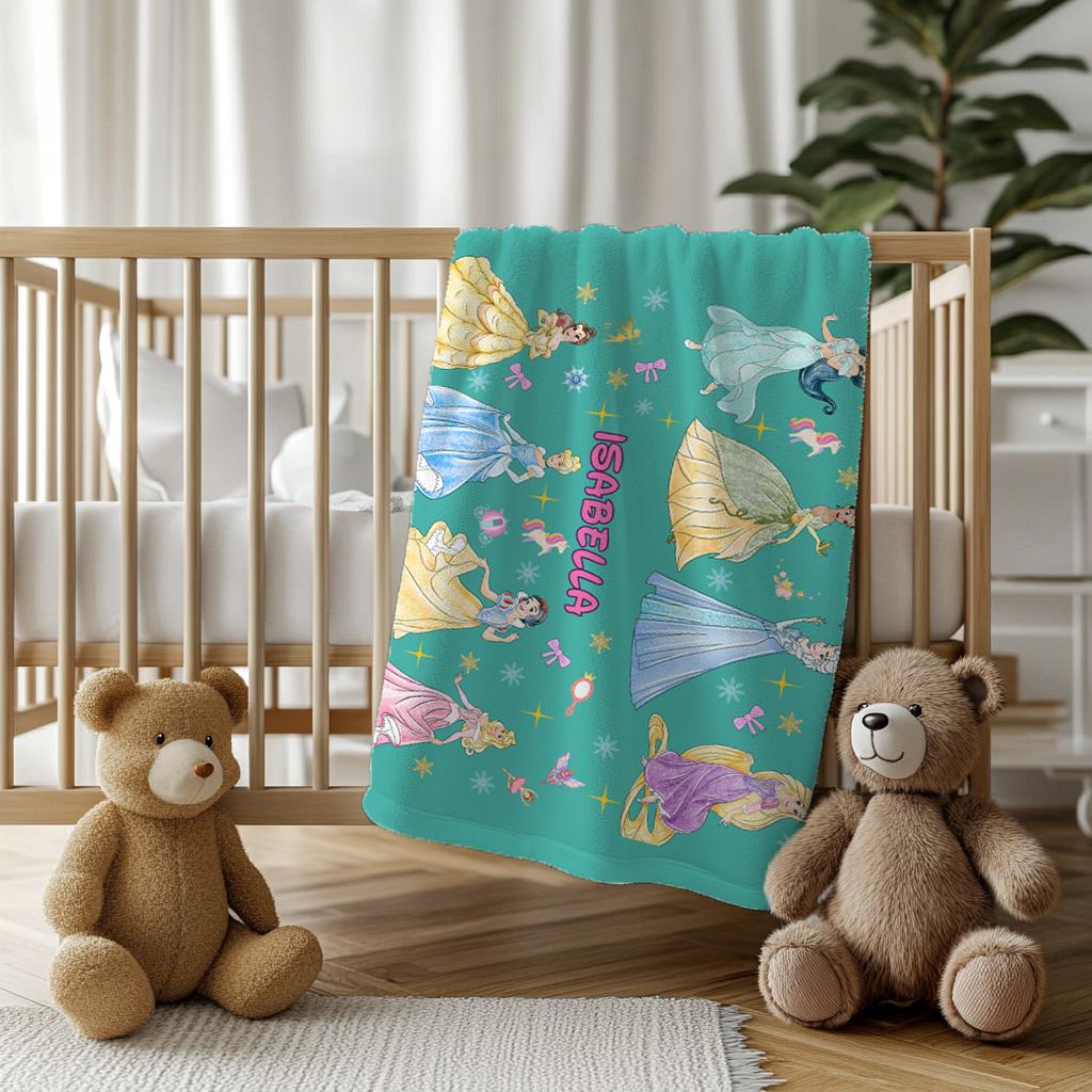 Personalized Disney Princess Fleece Blanket,Custom Name Sherpa Throw for Kids,Disney Blanket,Birthday Girl Boy Gift Blanket,Princess Blanket
