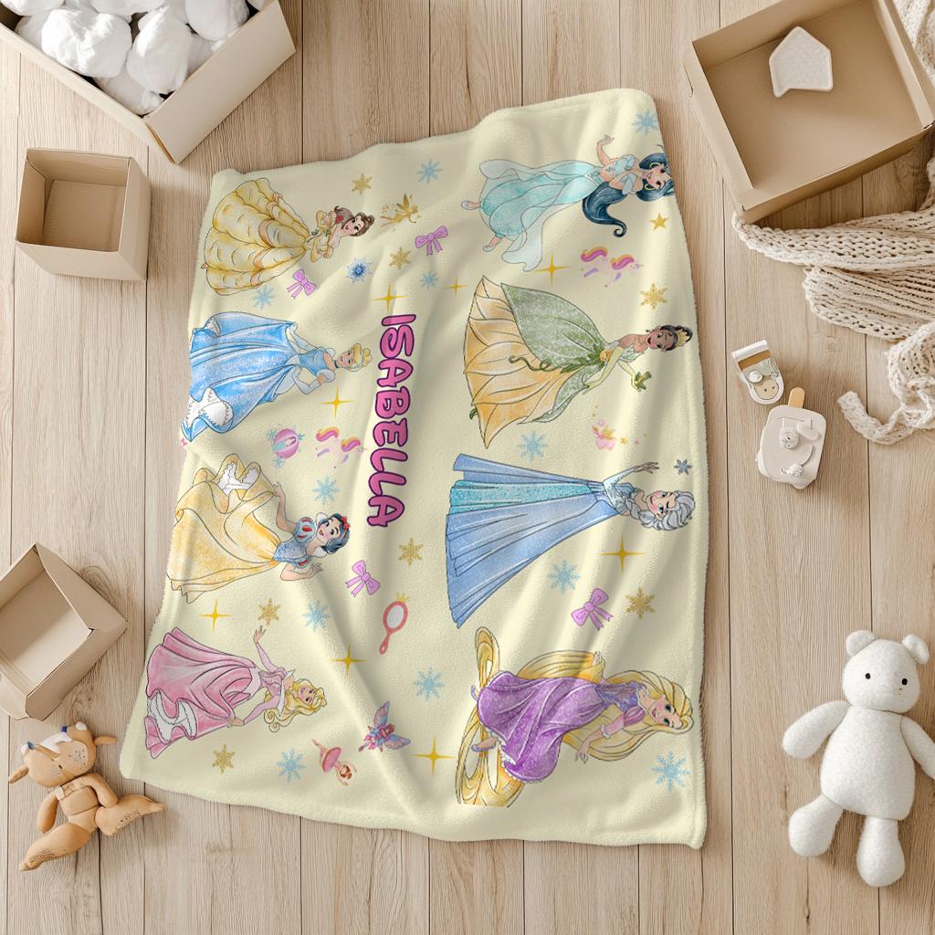 Personalized Disney Princess Fleece Blanket,Custom Name Sherpa Throw for Kids,Disney Blanket,Birthday Girl Boy Gift Blanket,Princess Blanket