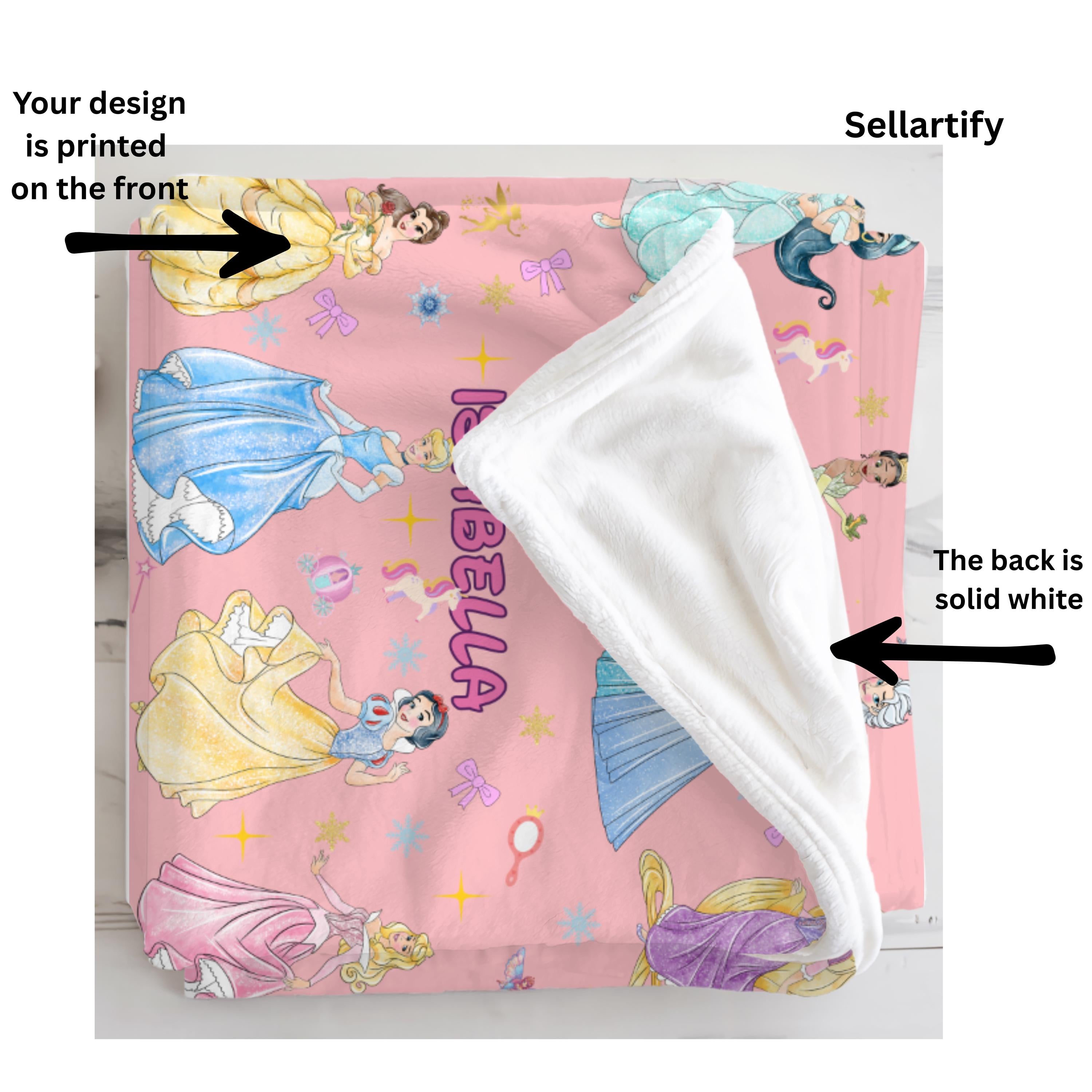 Personalized Disney Princess Fleece Blanket,Custom Name Sherpa Throw for Kids,Disney Blanket,Birthday Girl Boy Gift Blanket,Princess Blanket