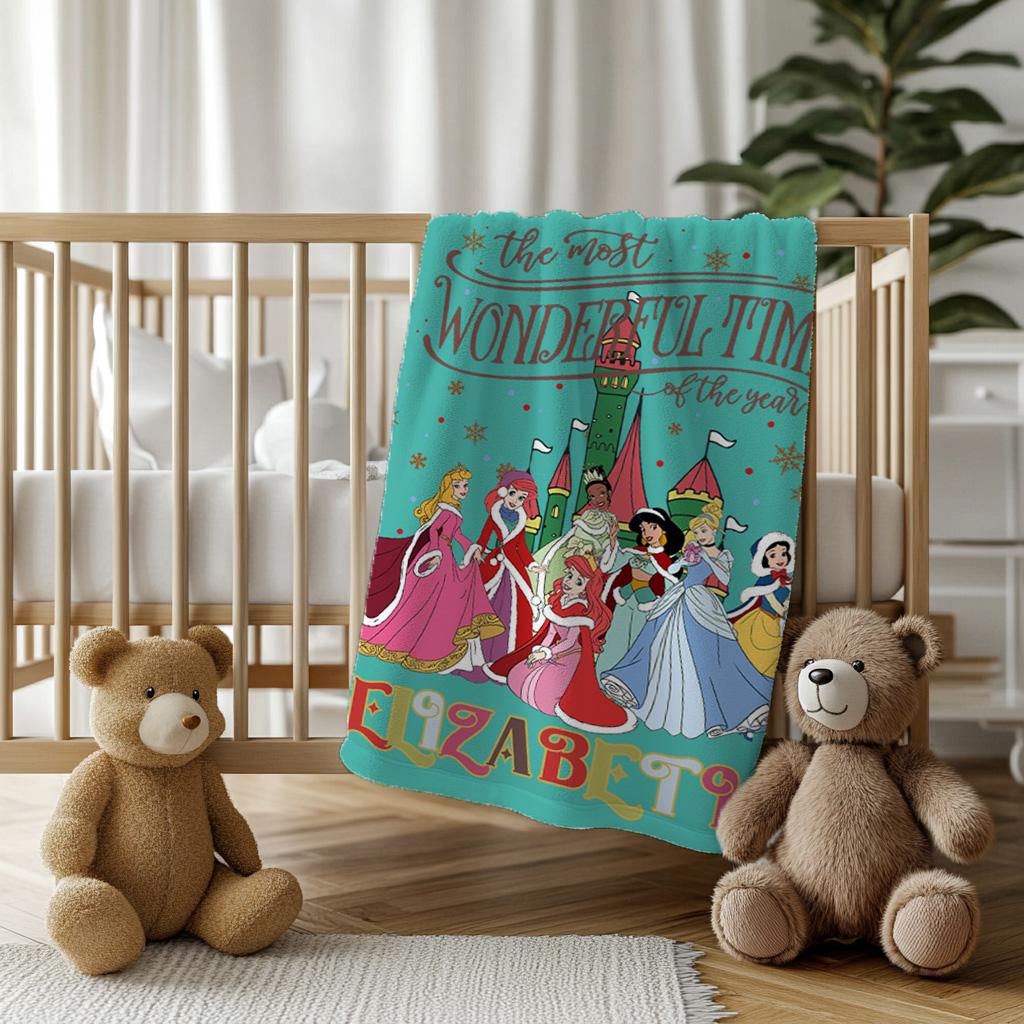 The Most Wonderful Time Of The Year Princess Blanket,Disney Princess Blanket,Princess Lover Blanket, Princess Gift For Girls,Nursery Gift