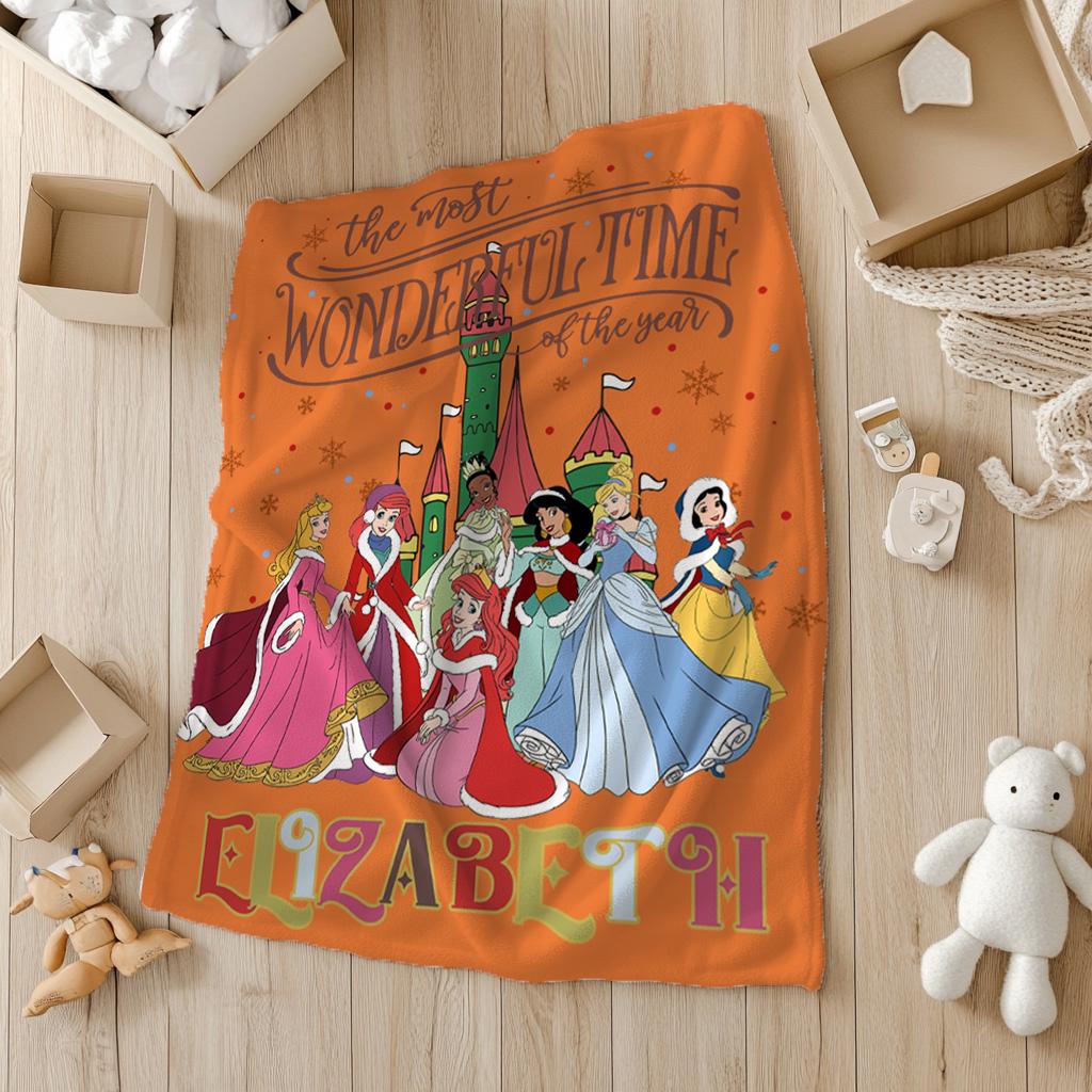 The Most Wonderful Time Of The Year Princess Blanket,Disney Princess Blanket,Princess Lover Blanket, Princess Gift For Girls,Nursery Gift